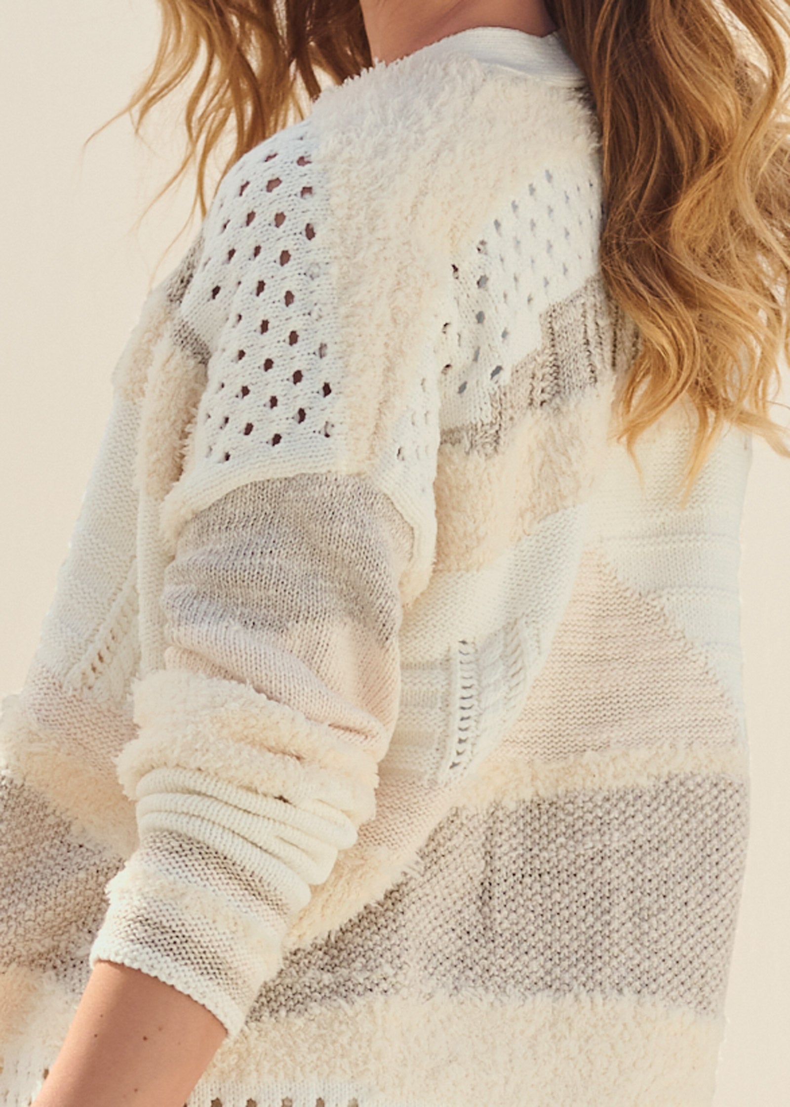 Textured Open Cardigan - Cream Multi-Basic Charm Store