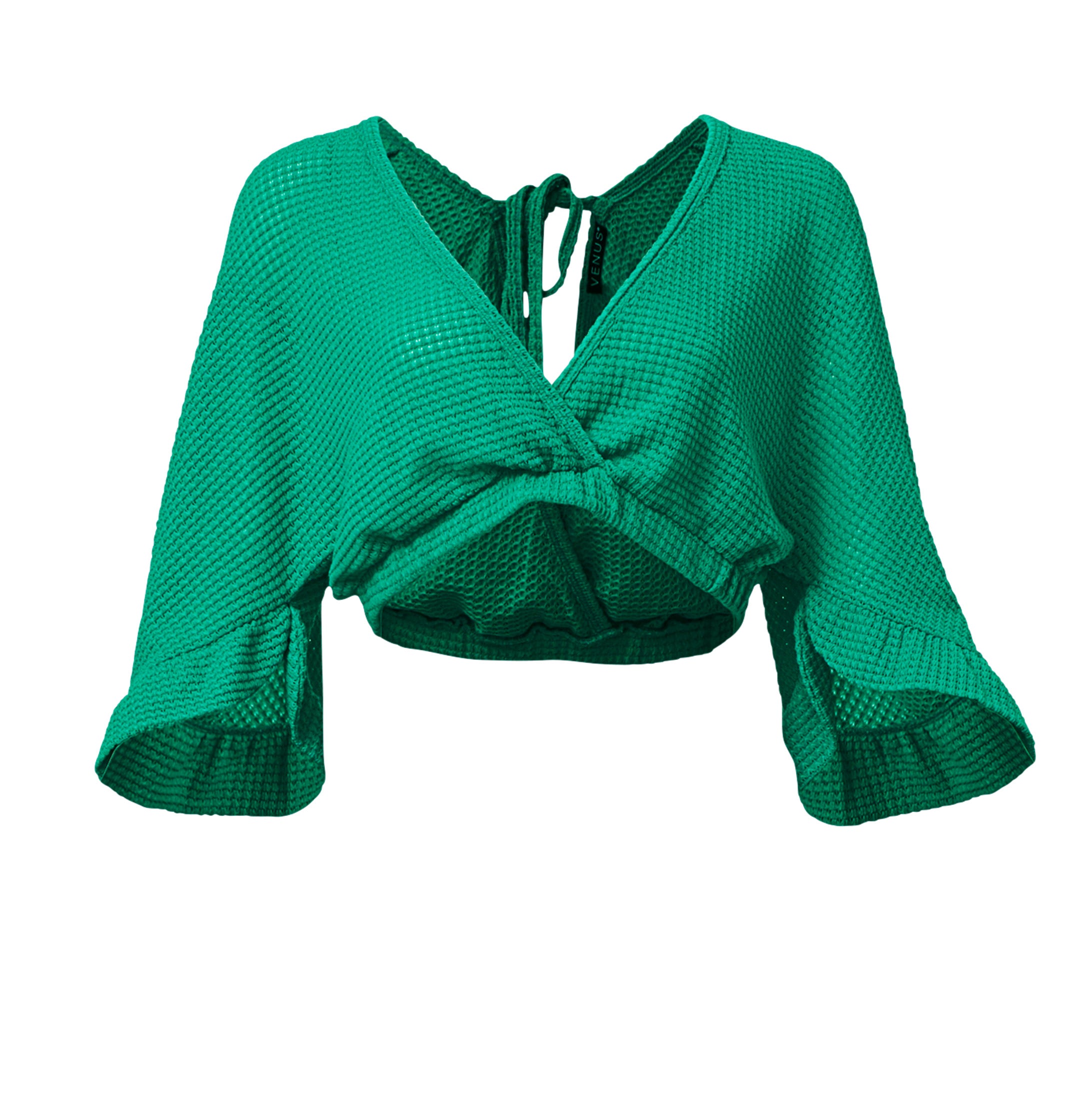 Waffle Knit Crop Cover-Up - Royal Green-Basic Charm Store