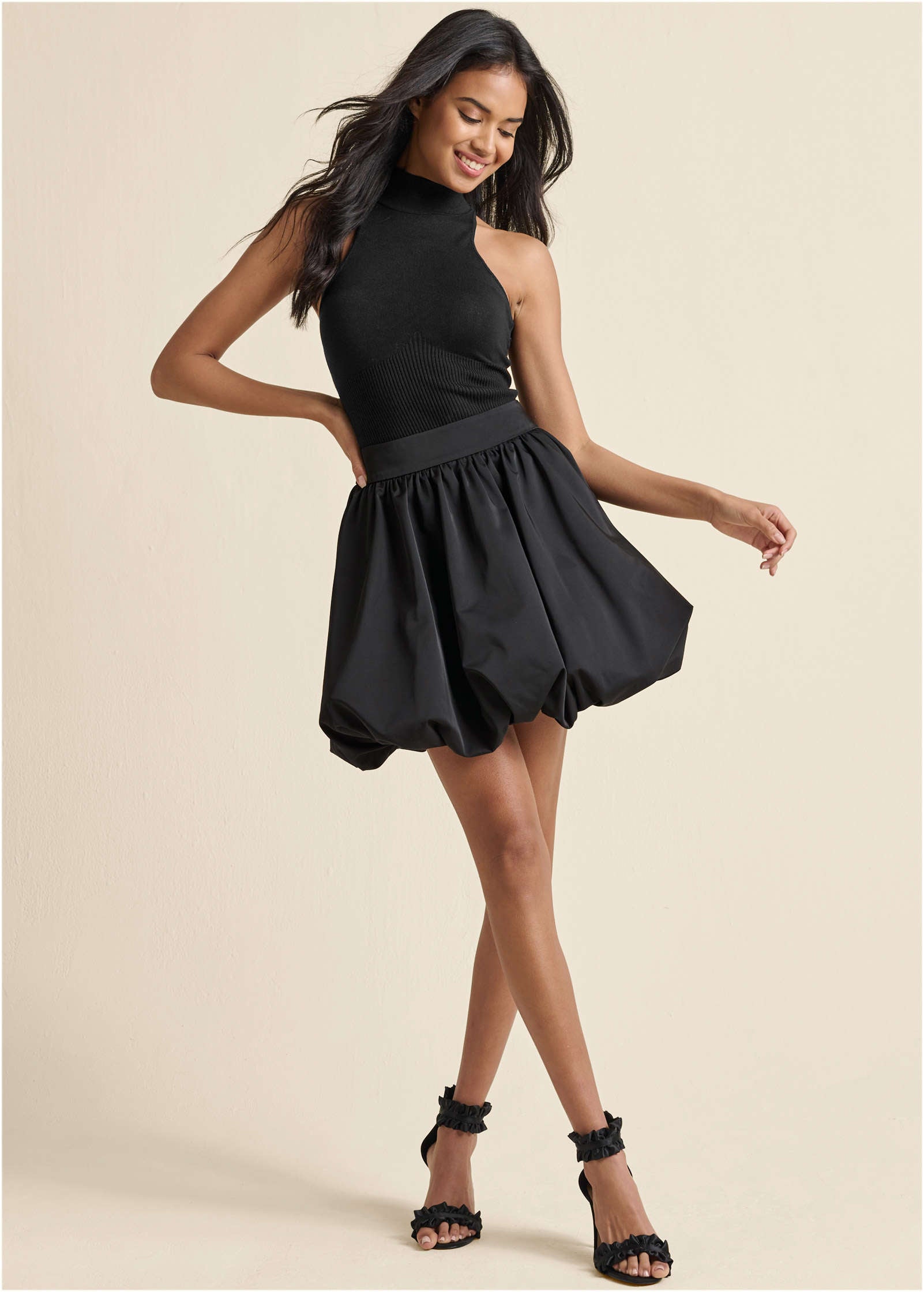 Taffeta Bubble Skirt  - Jet Black-Basic Charm Store