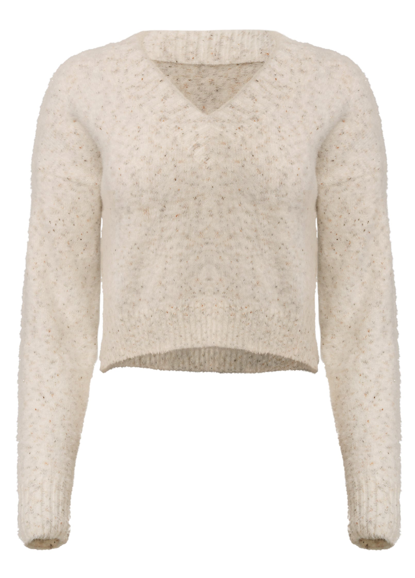 V-Neck Sweater - White Multi-Basic Charm Store