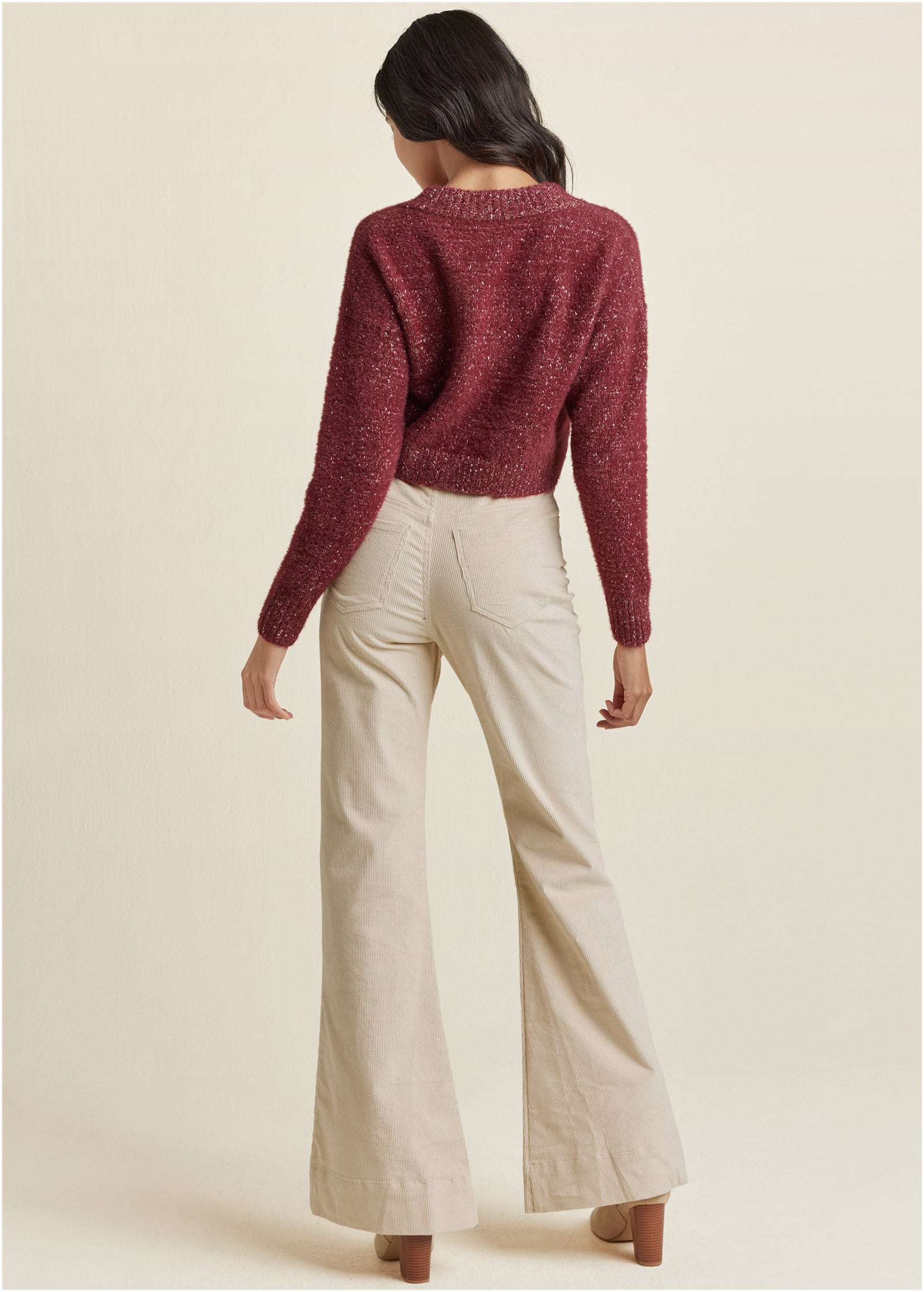 V-Neck Sweater - Burgundy-Basic Charm Store