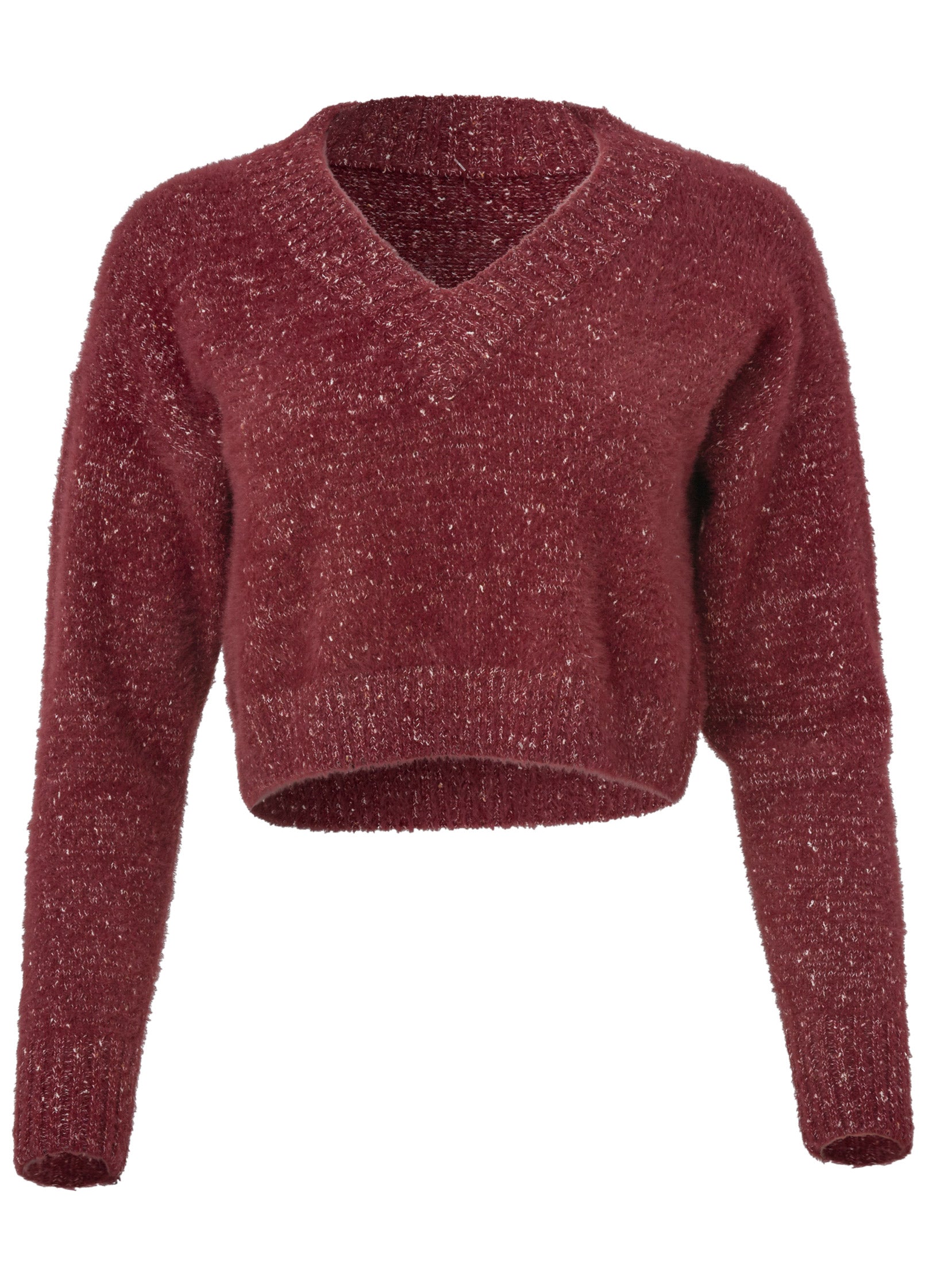 V-Neck Sweater - Burgundy-Basic Charm Store