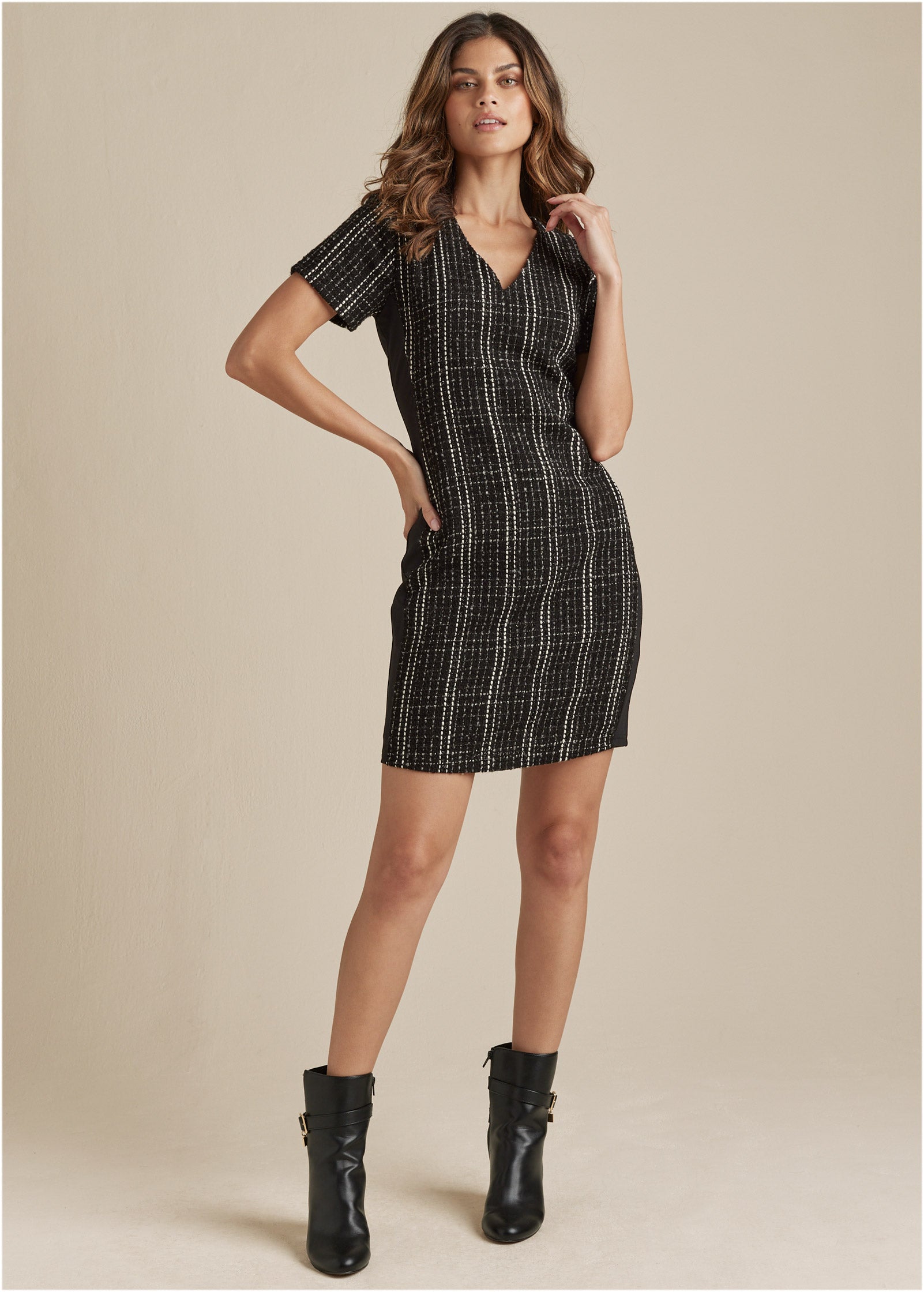 Tweed Mini Dress - Black Multi-Basic Charm Store
