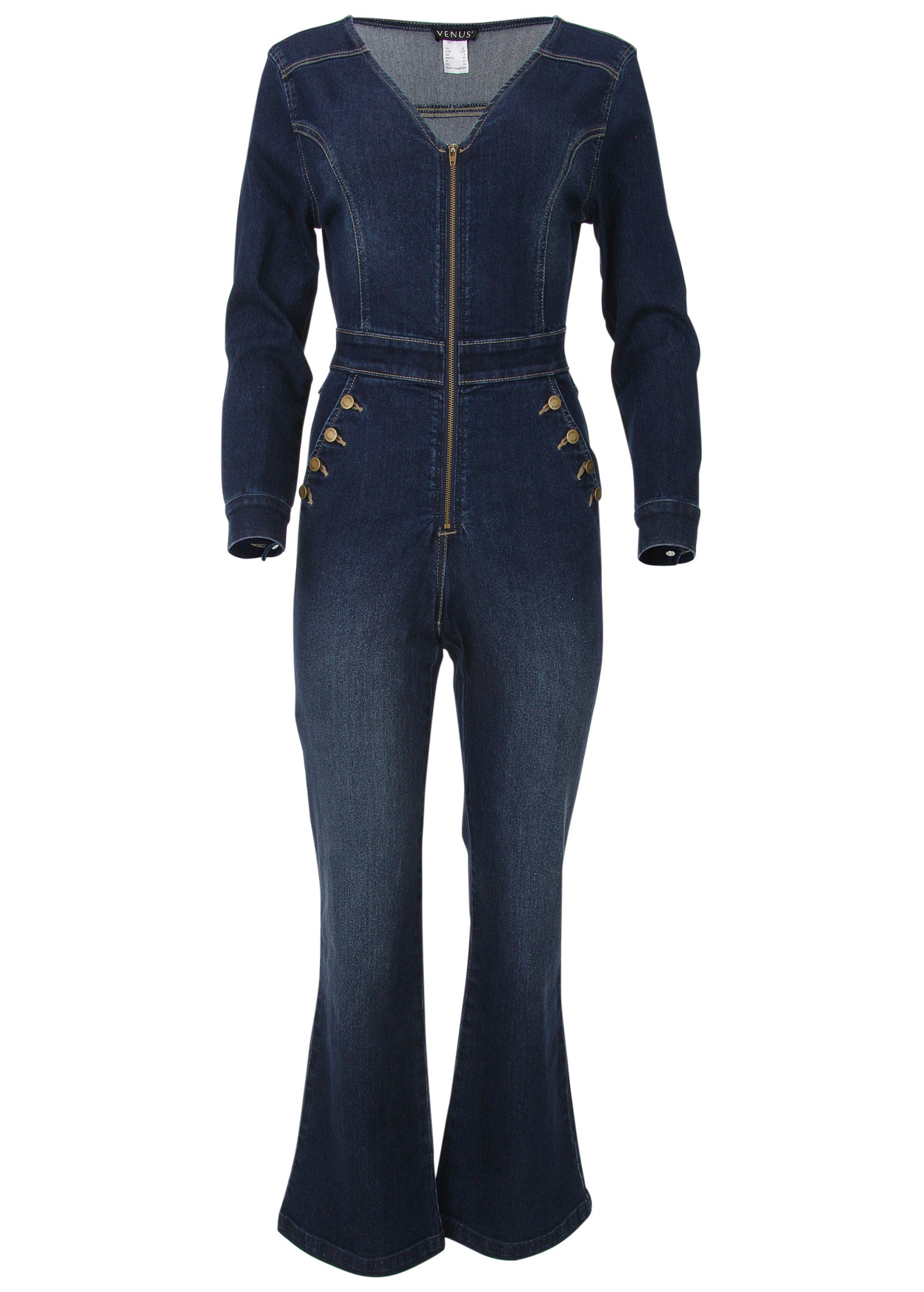 Zip Front Denim Jumpsuit - Dark Wash-Basic Charm Store