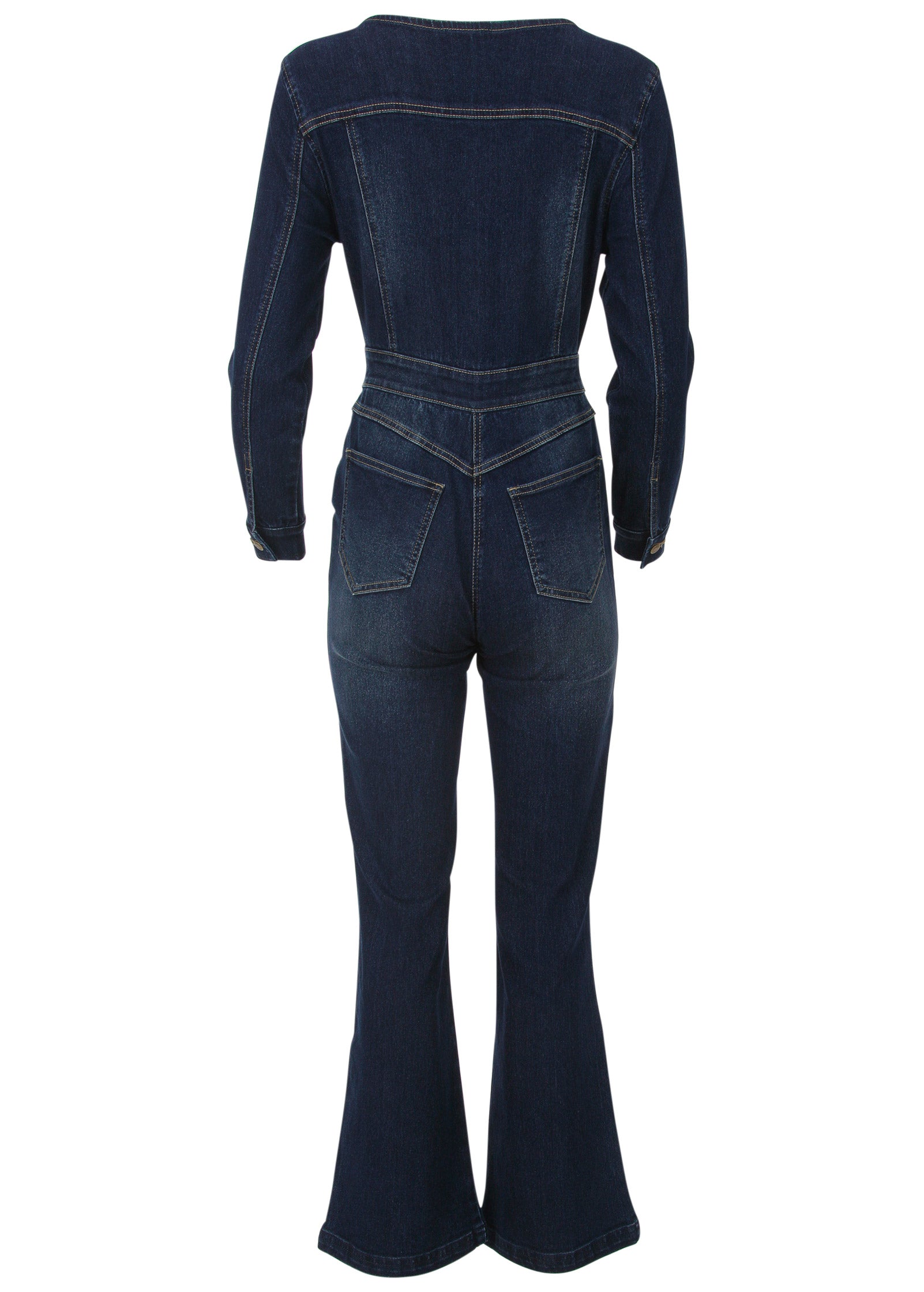 Zip Front Denim Jumpsuit - Dark Wash-Basic Charm Store