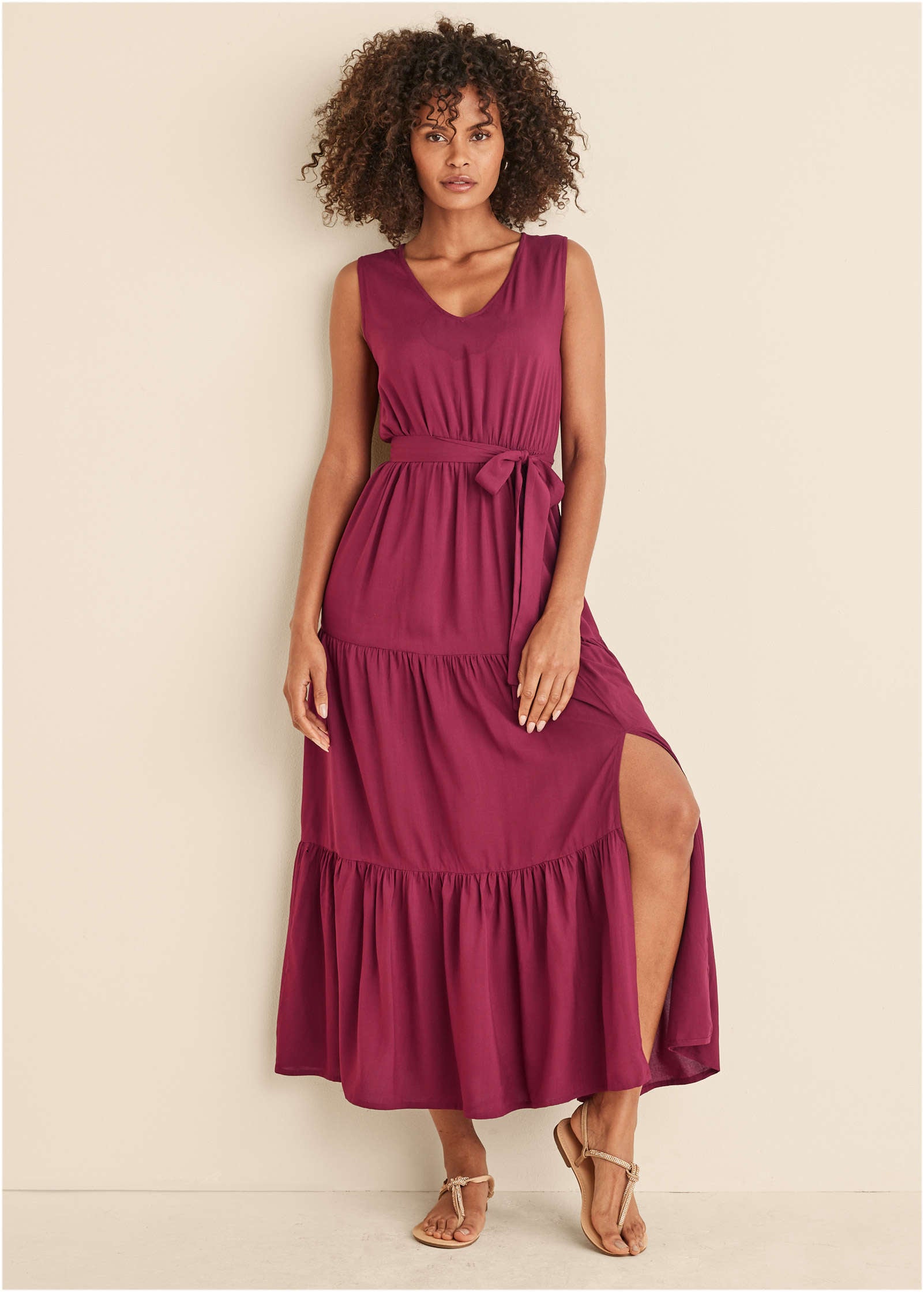 Wrap Tiered Maxi Dress - Mauve-Basic Charm Store