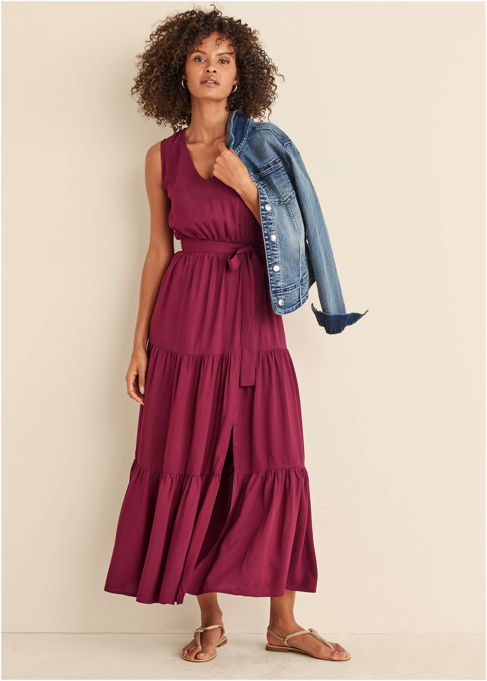 Wrap Tiered Maxi Dress - Mauve-Basic Charm Store