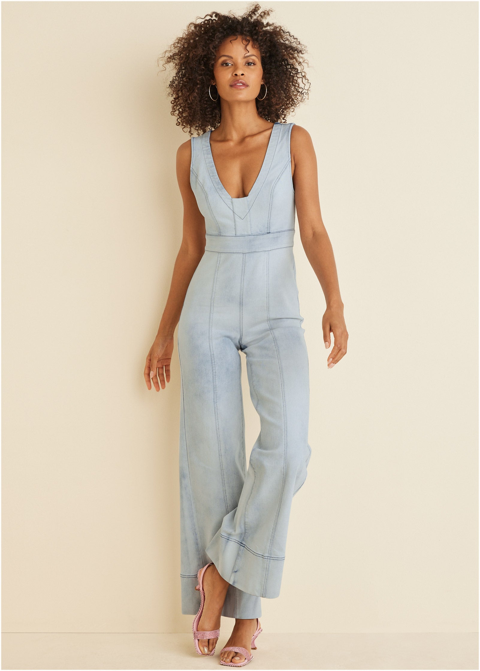 Stretch Denim Jumpsuit - Light Wash-Basic Charm Store