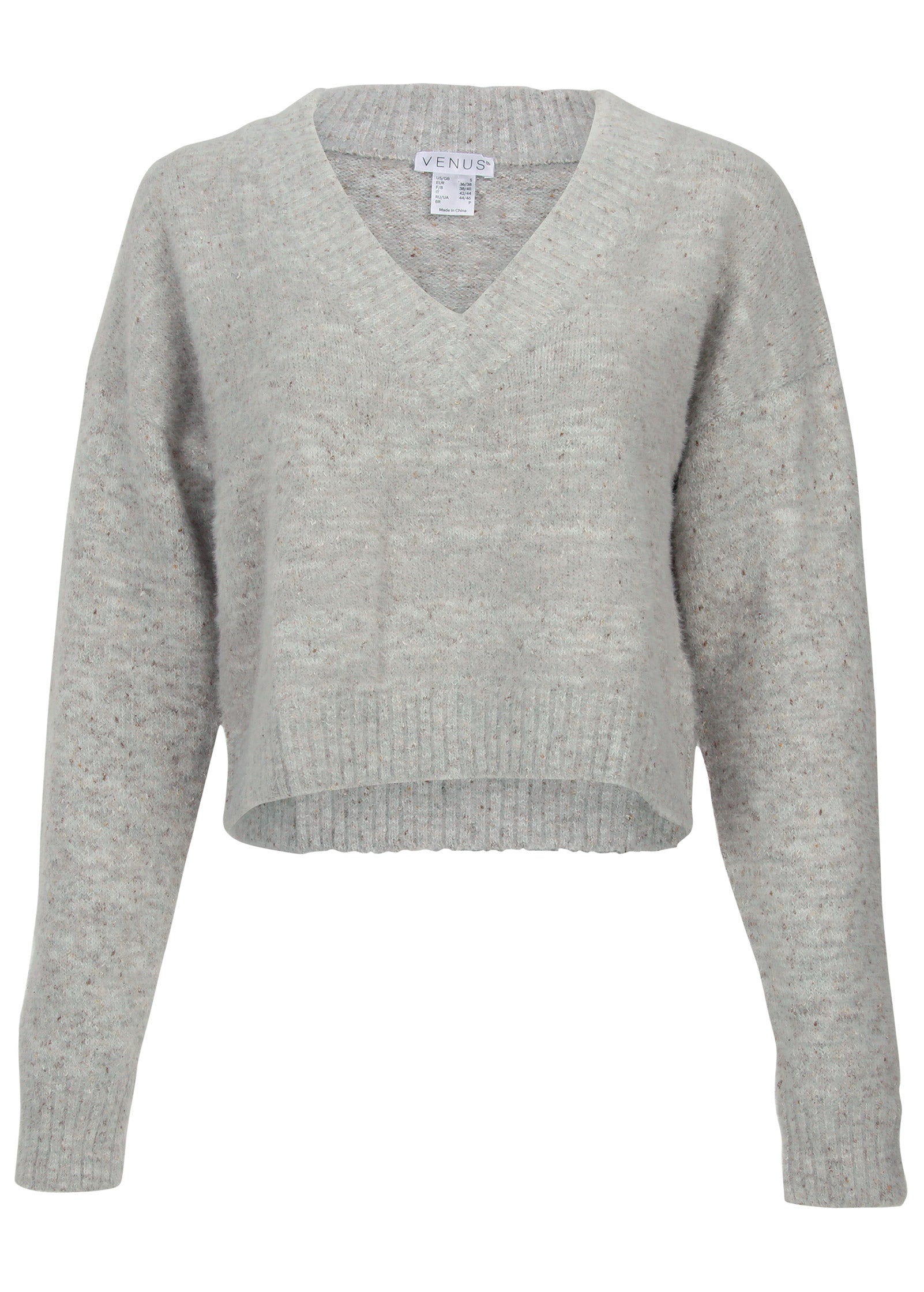 V-Neck Sweater - Medium Heather Grey-Basic Charm Store