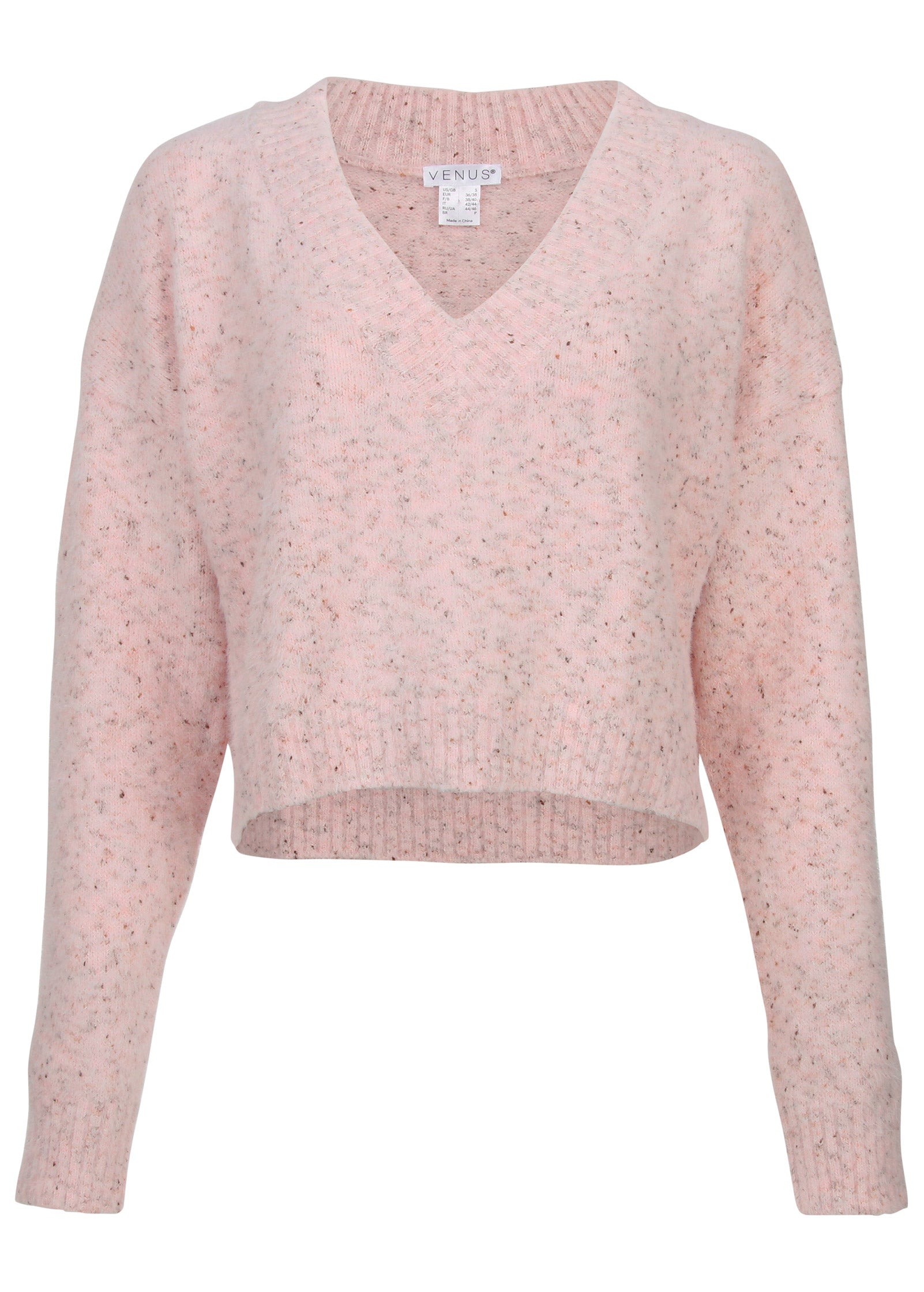 V-Neck Sweater - Pink Multi-Basic Charm Store