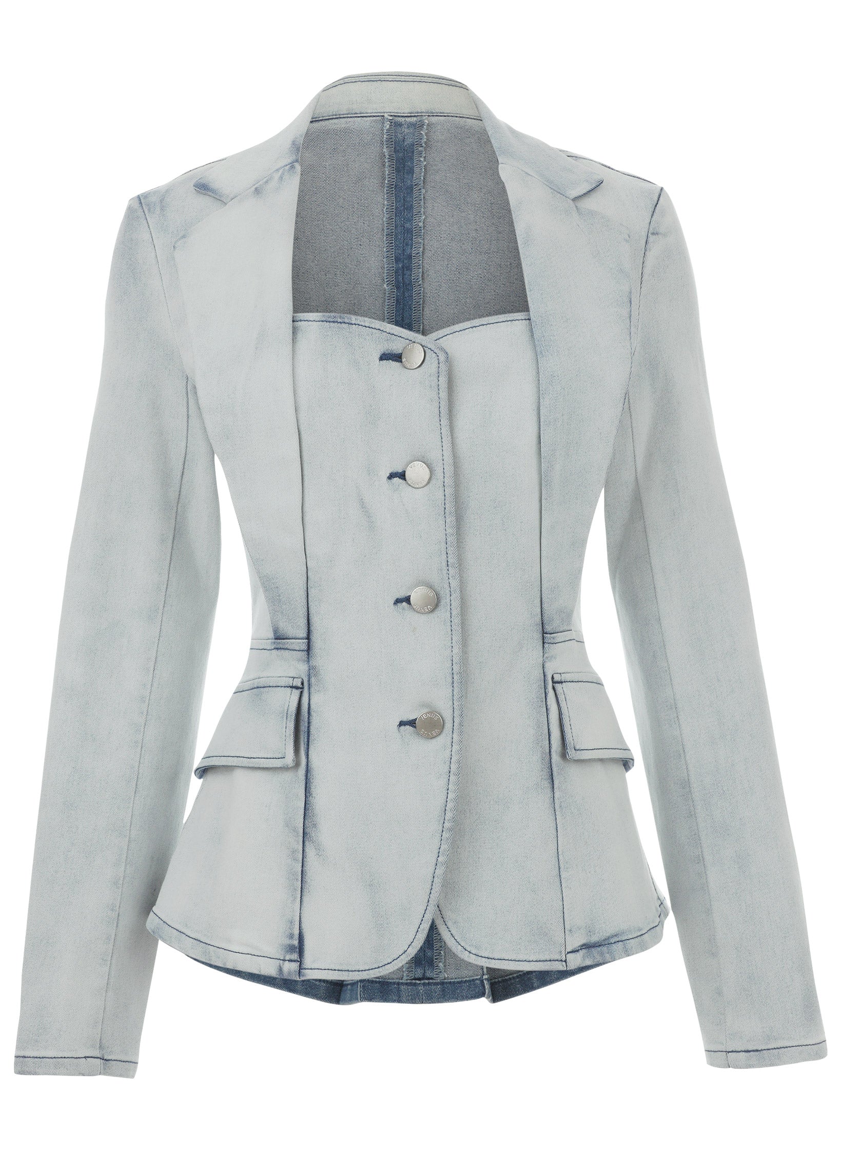 Sweetheart Denim Blazer - Light Wash-Basic Charm Store