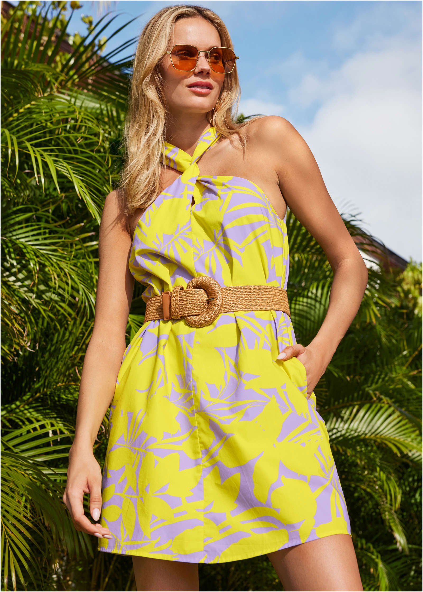 Twist Halter Dress - Exotic Shadow Floral-Basic Charm Store