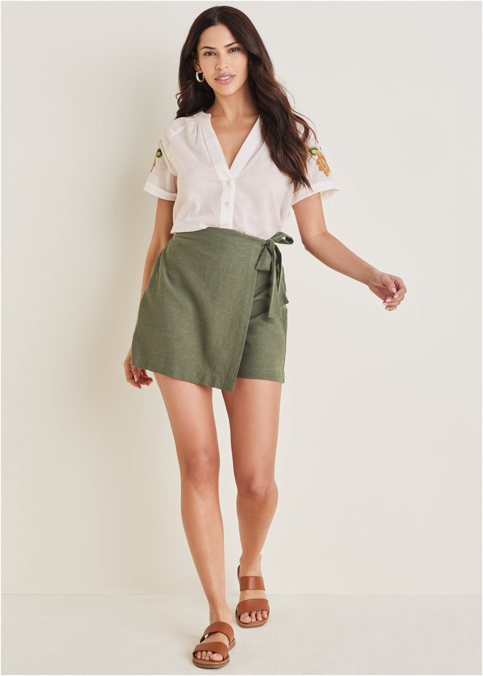 Wrap Linen Skort - Olive-Basic Charm Store