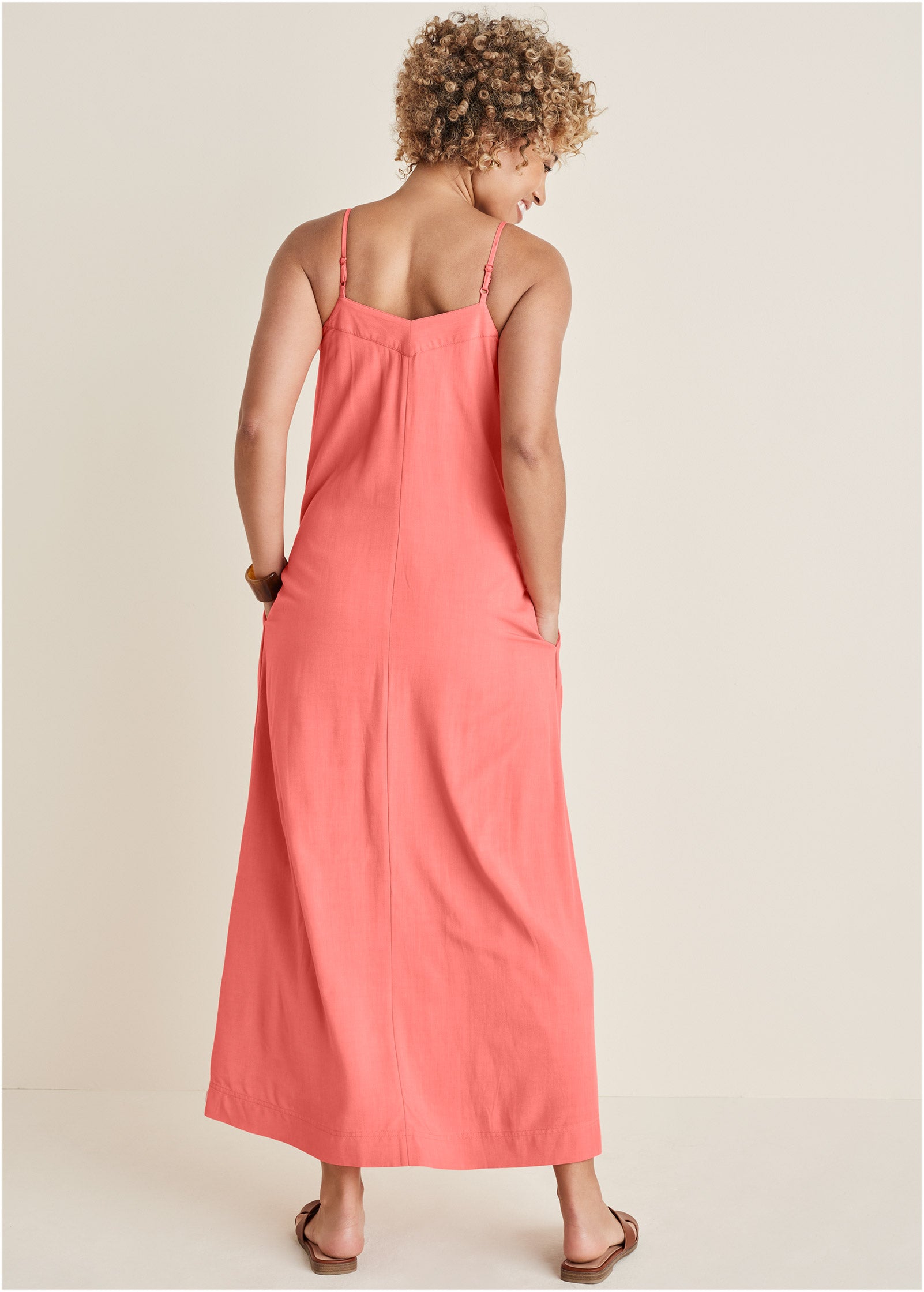 V-Neck Maxi Dress - Coral-Basic Charm Store