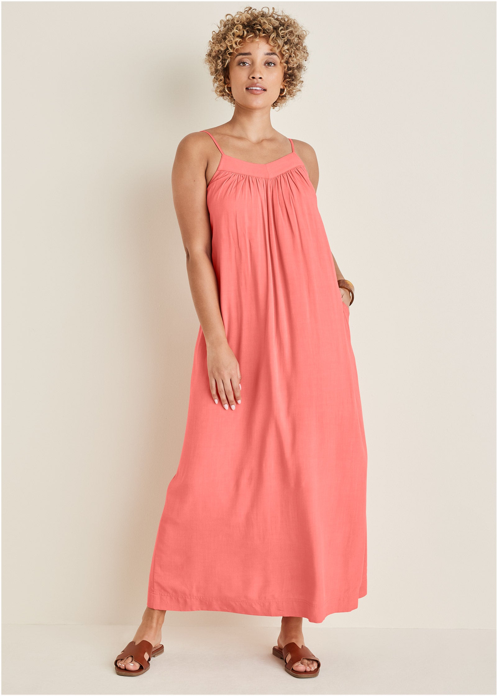 V-Neck Maxi Dress - Coral-Basic Charm Store