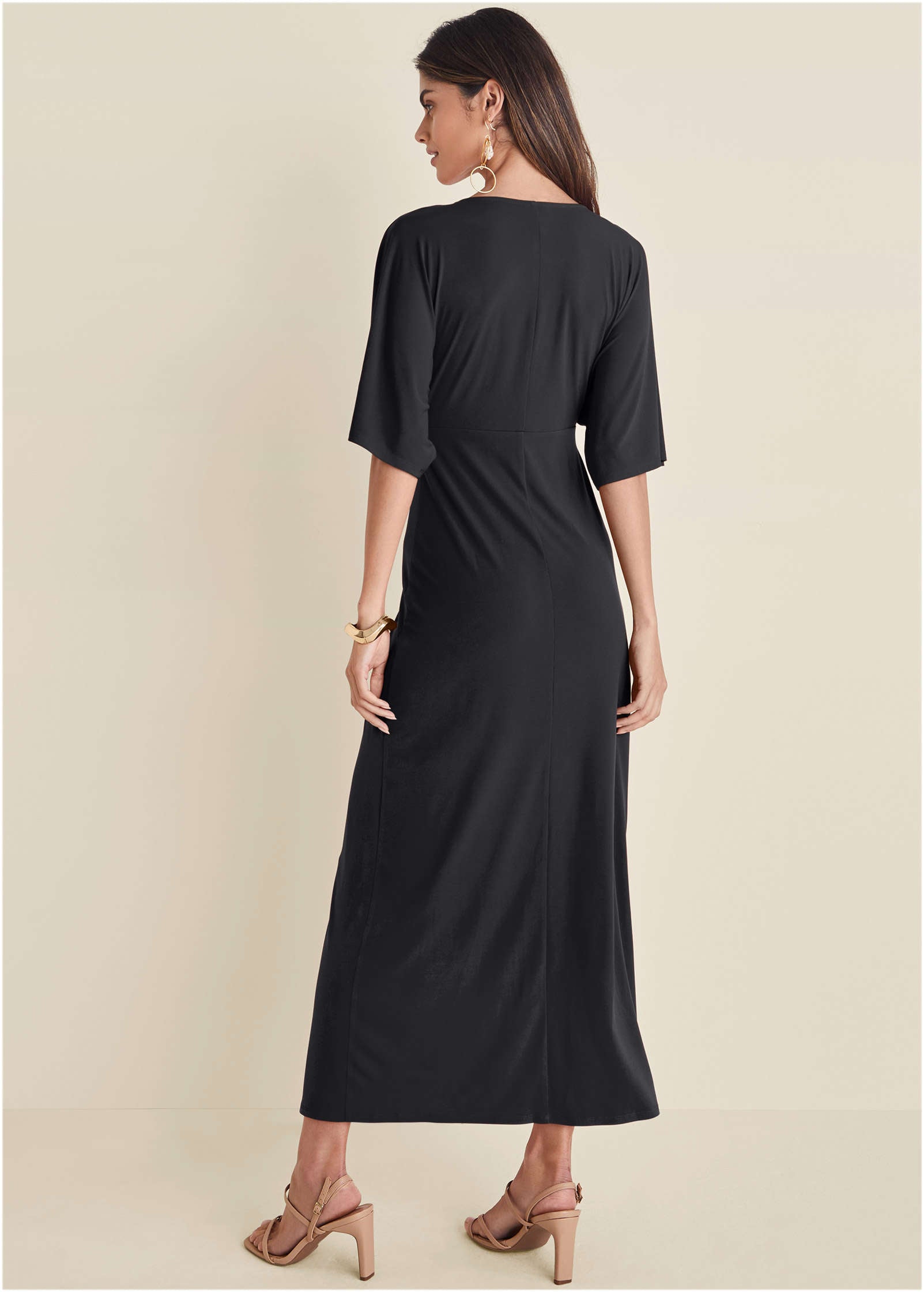 Twist Front Maxi Dress - Jet Black-Basic Charm Store