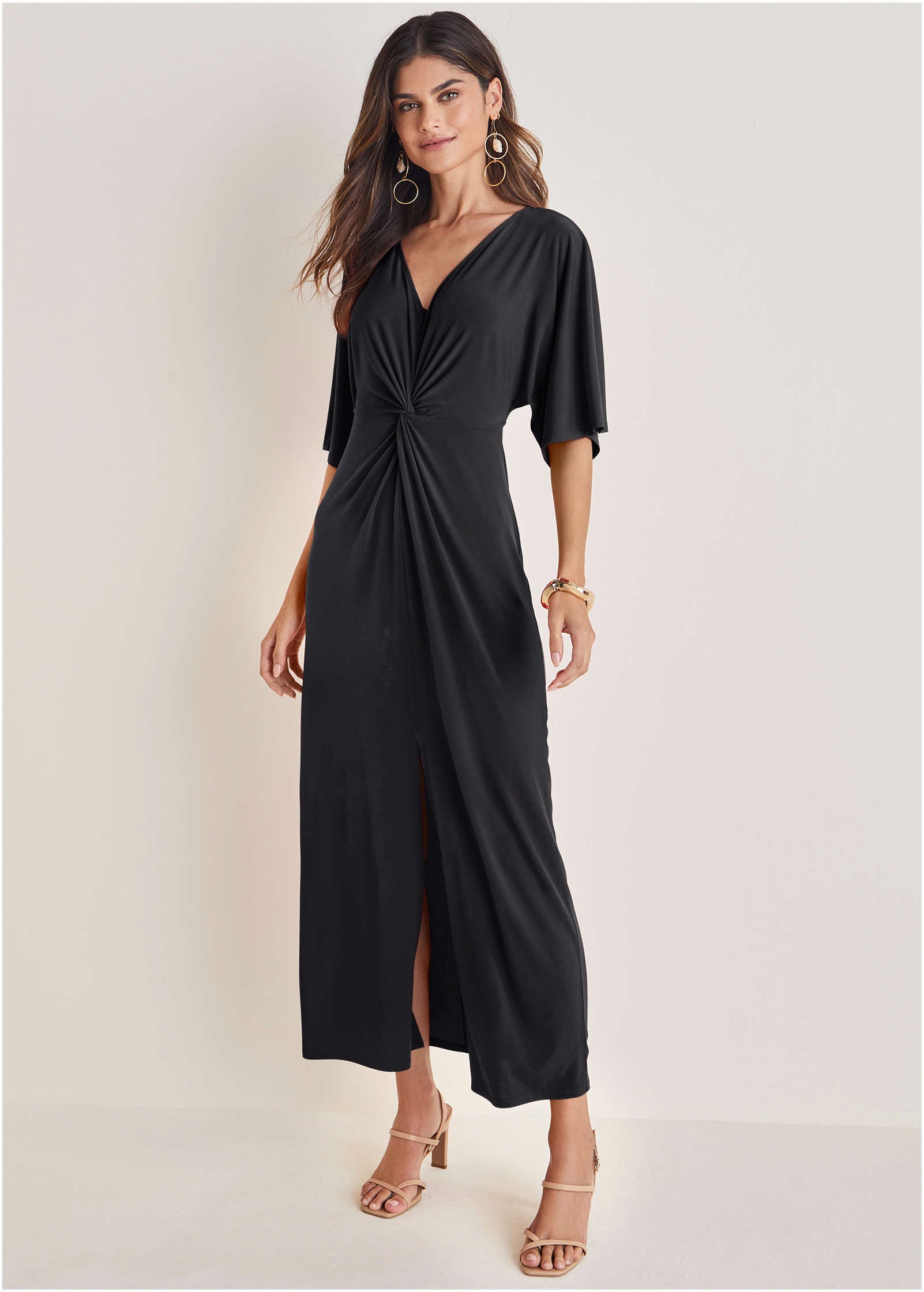 Twist Front Maxi Dress - Jet Black-Basic Charm Store