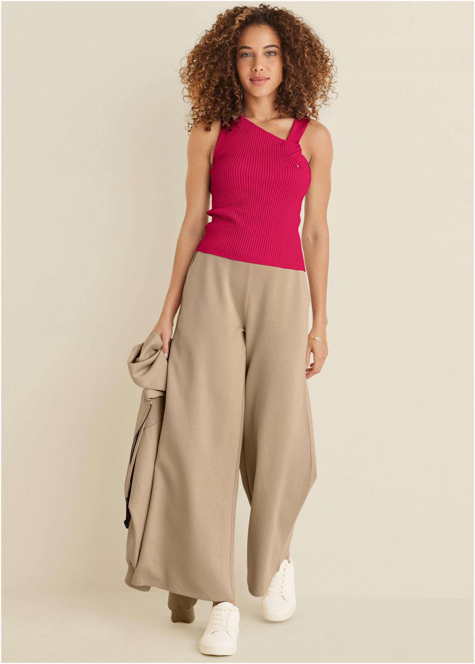 Twist Detail Sweater Tank - Dark Pink-Basic Charm Store