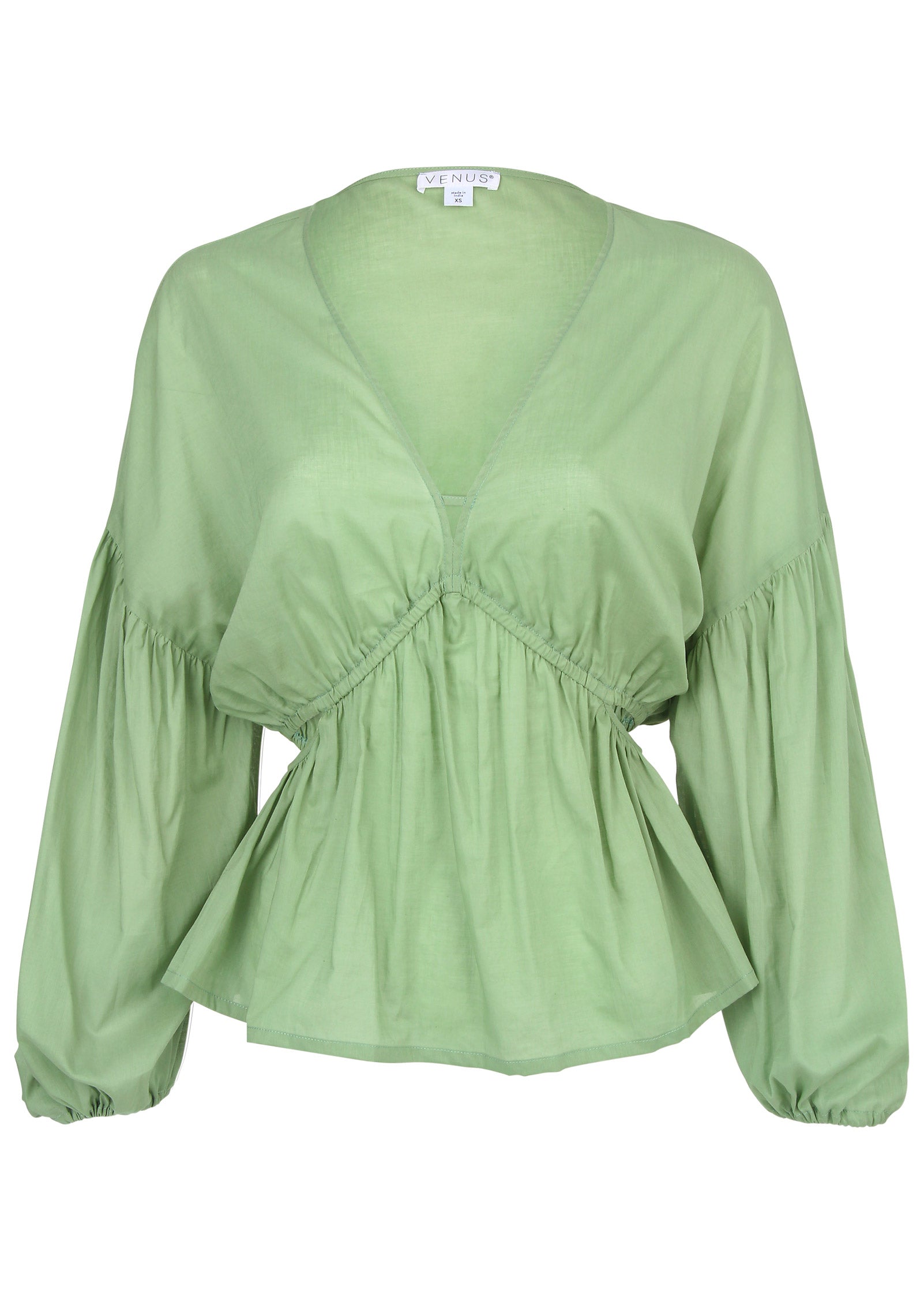 Voile Cut Out Blouse - Basil-Basic Charm Store