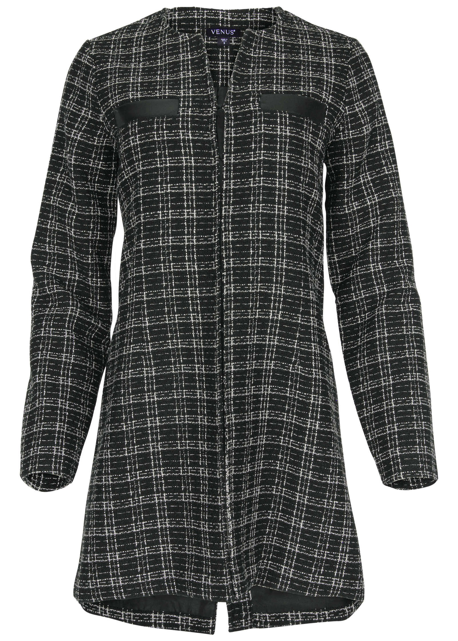 Tweed And Faux-Leather Coat - Black & White-Basic Charm Store
