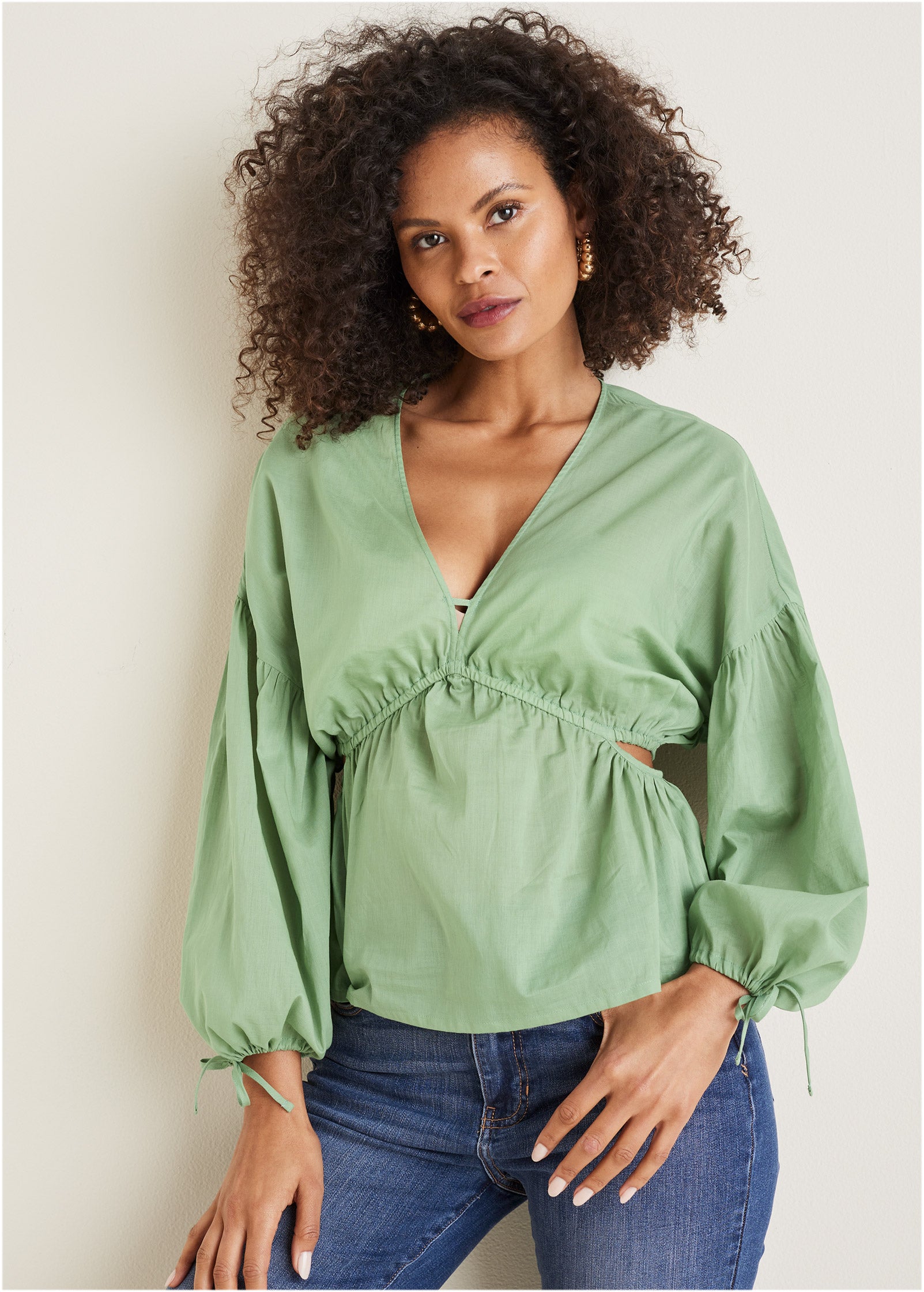Voile Cut Out Blouse - Basil-Basic Charm Store