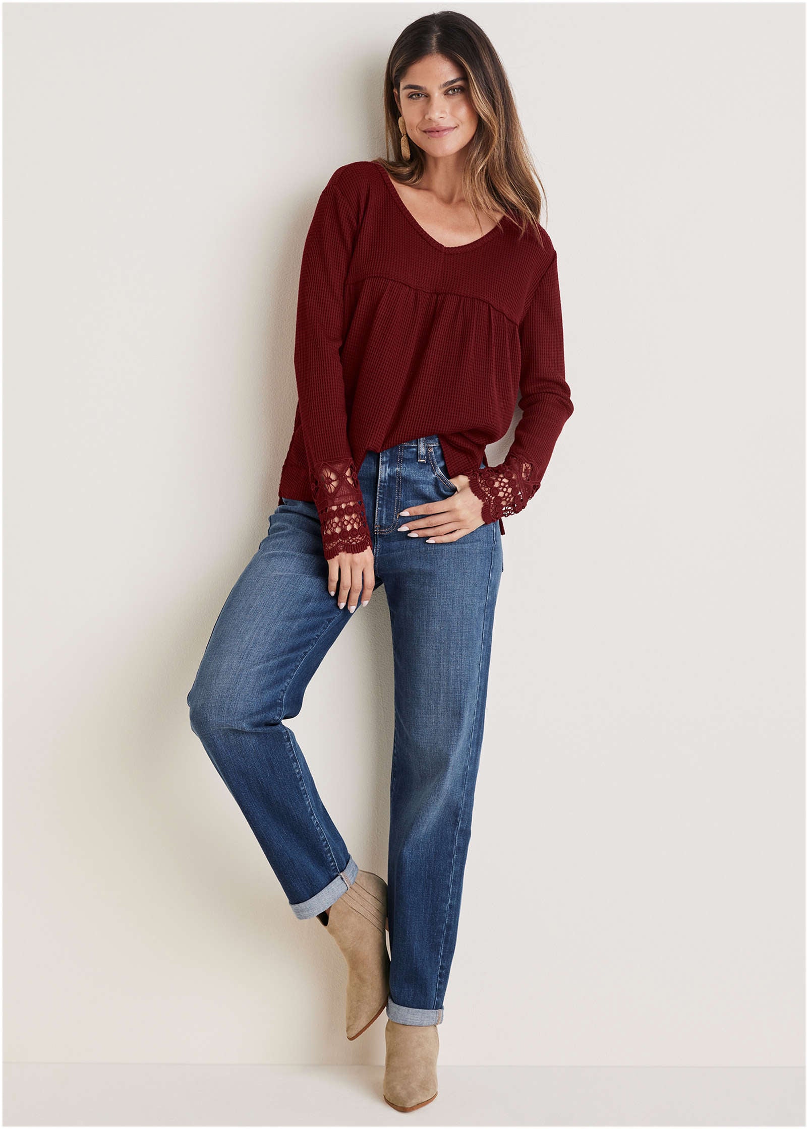 Waffle Babydoll Top - Wine-Basic Charm Store