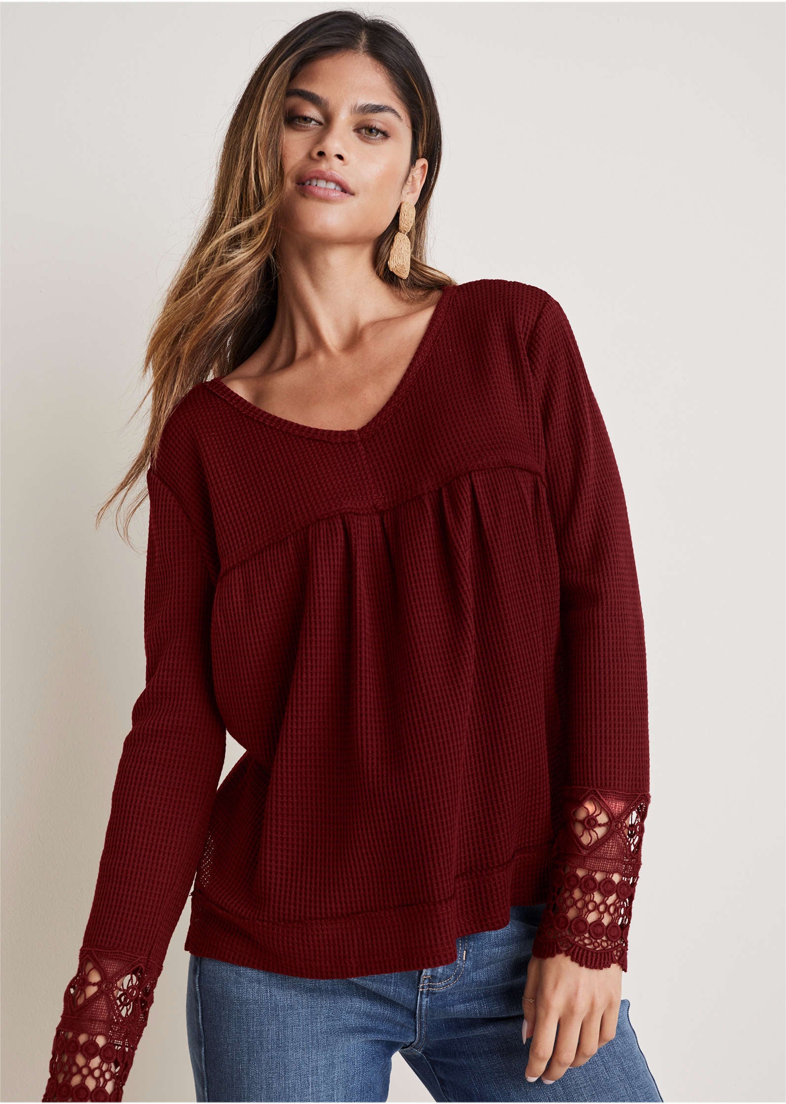 Waffle Babydoll Top - Wine-Basic Charm Store