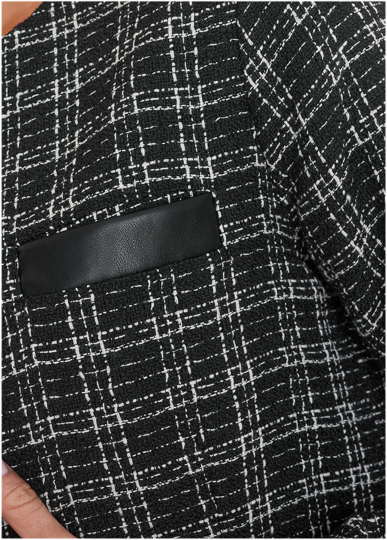 Tweed And Faux-Leather Coat - Black & White-Basic Charm Store