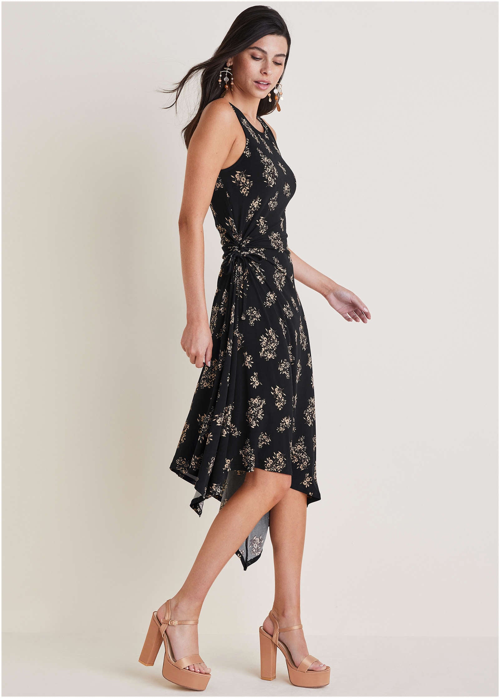 Tie Side Midi Dress - Tossed Wildflowers-Basic Charm Store