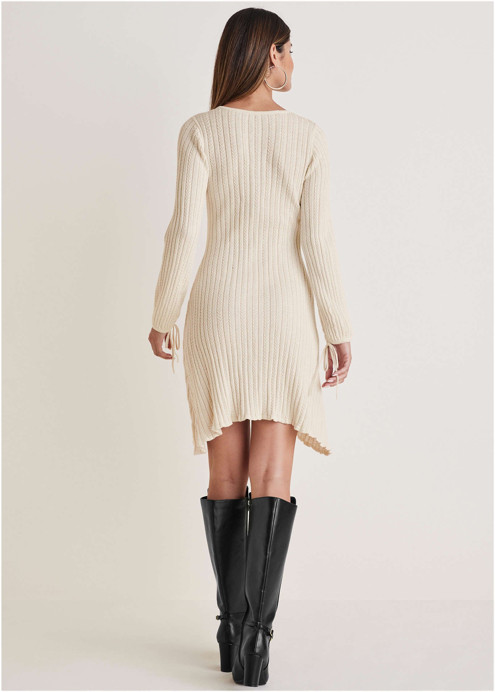 Tie Detail Mini Sweater Dress - Off White-Basic Charm Store