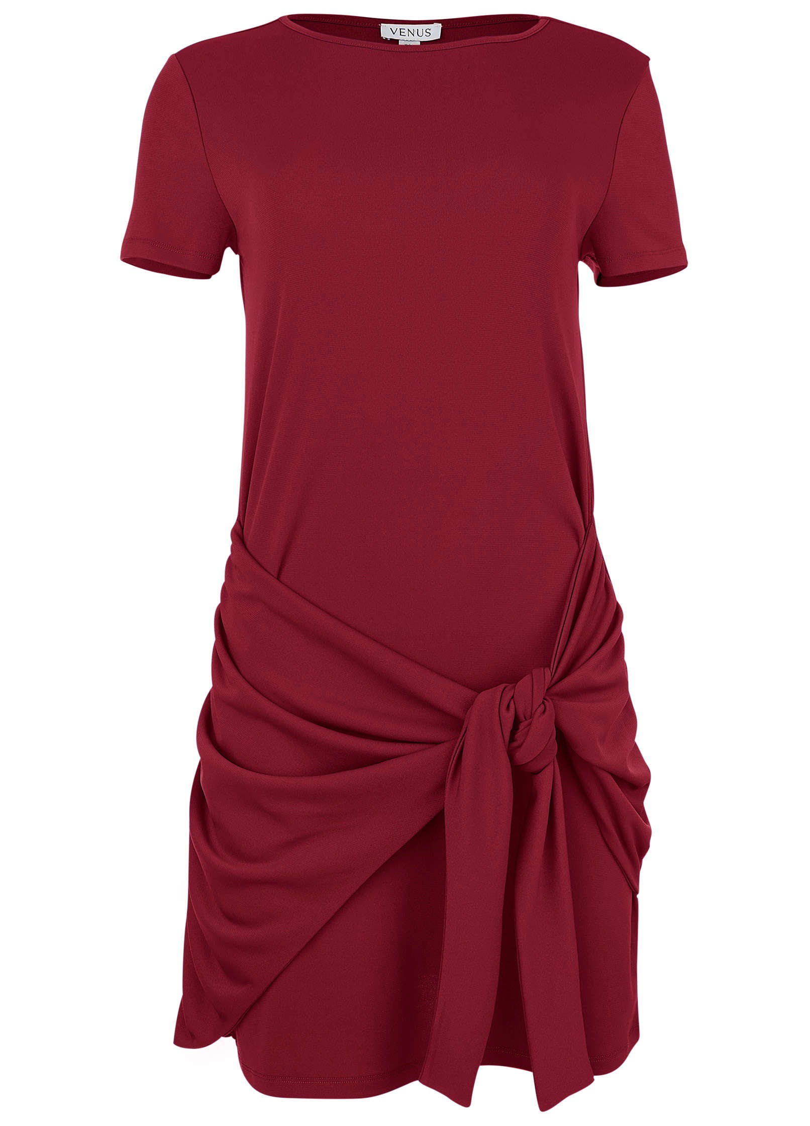 Tie Waist Detail Mini Dress - Wine-Basic Charm Store