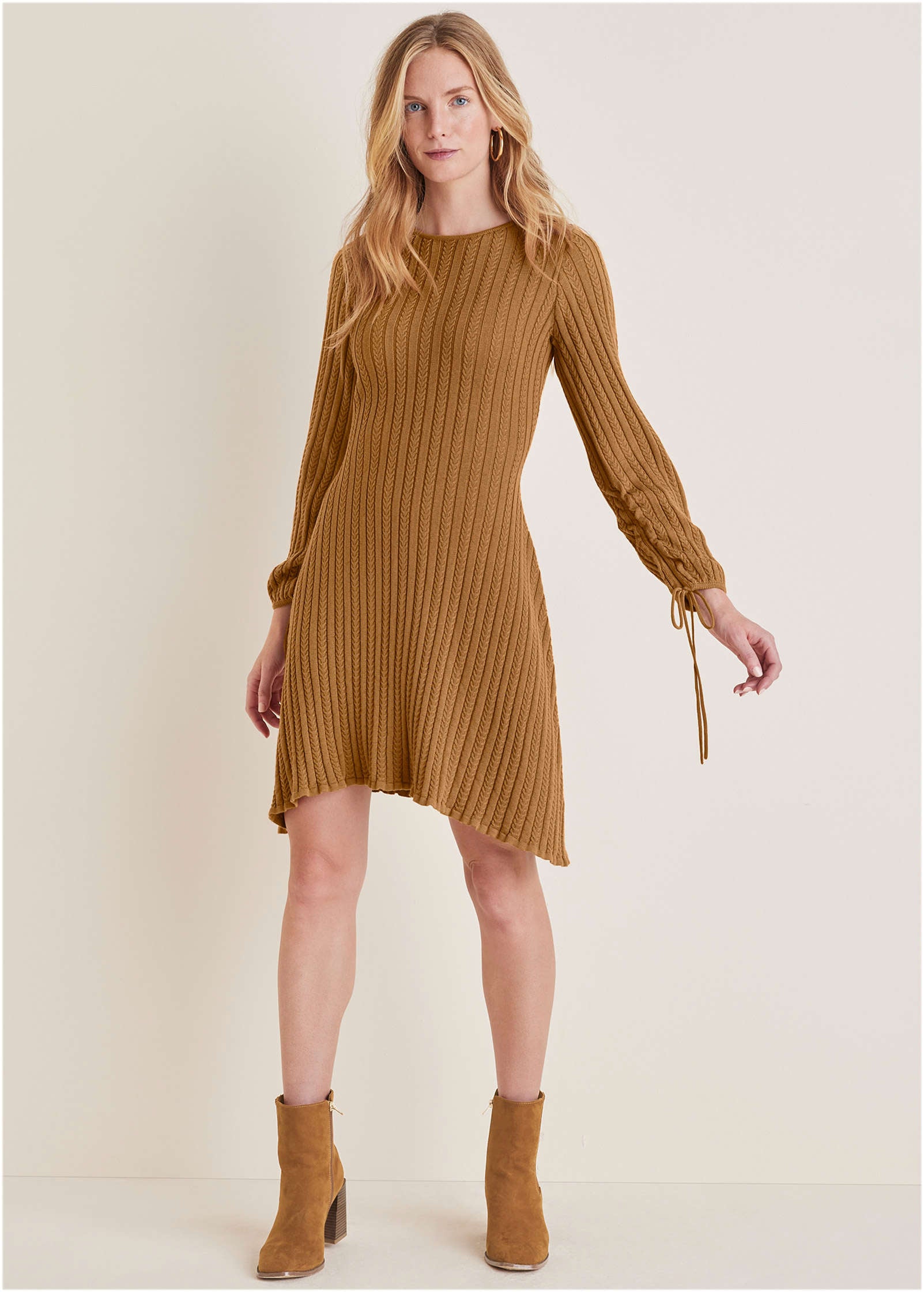 Tie Detail Mini Sweater Dress - Hazelnut-Basic Charm Store