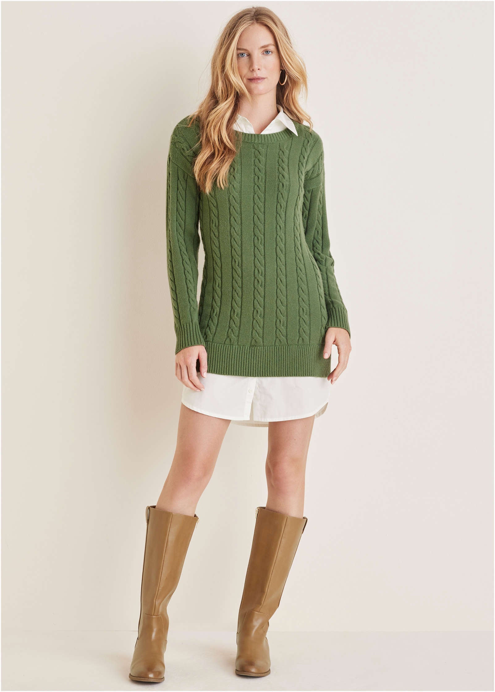 Twofer Sweater Dress - Bronze Green-Basic Charm Store
