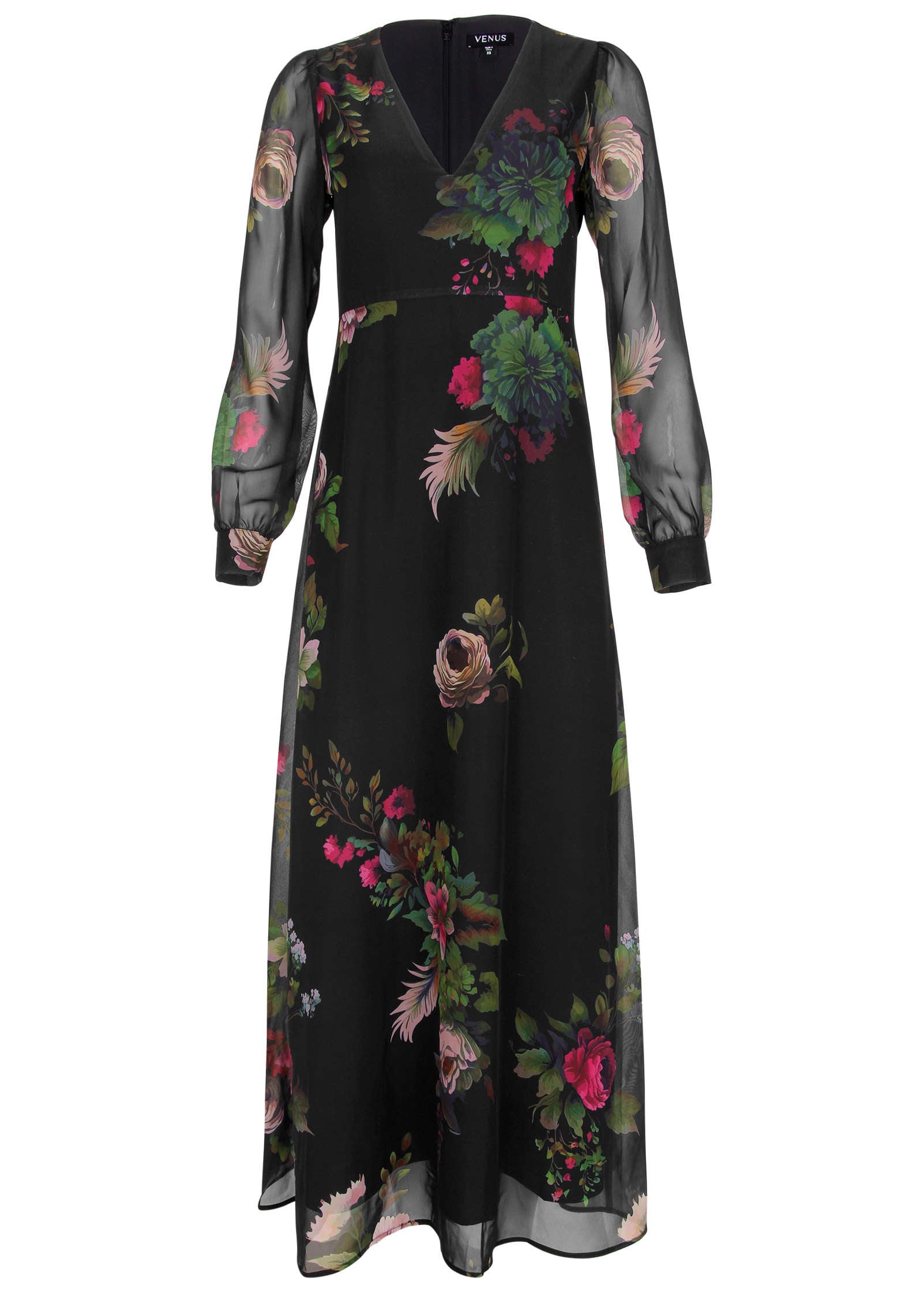 V-Neck Floral Maxi Dress - Black Multi-Basic Charm Store