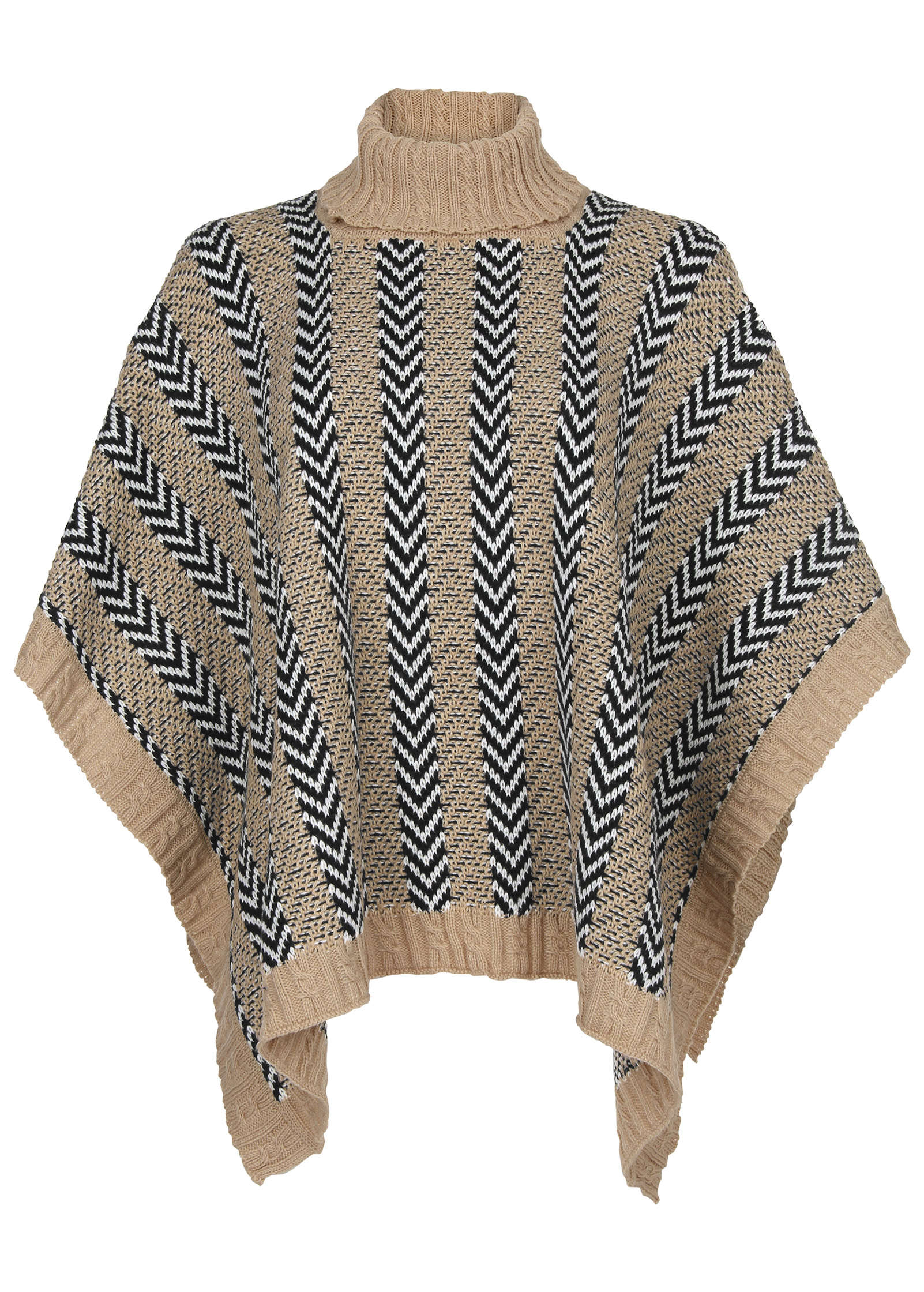 Sweater Poncho - Tan Combo-Basic Charm Store