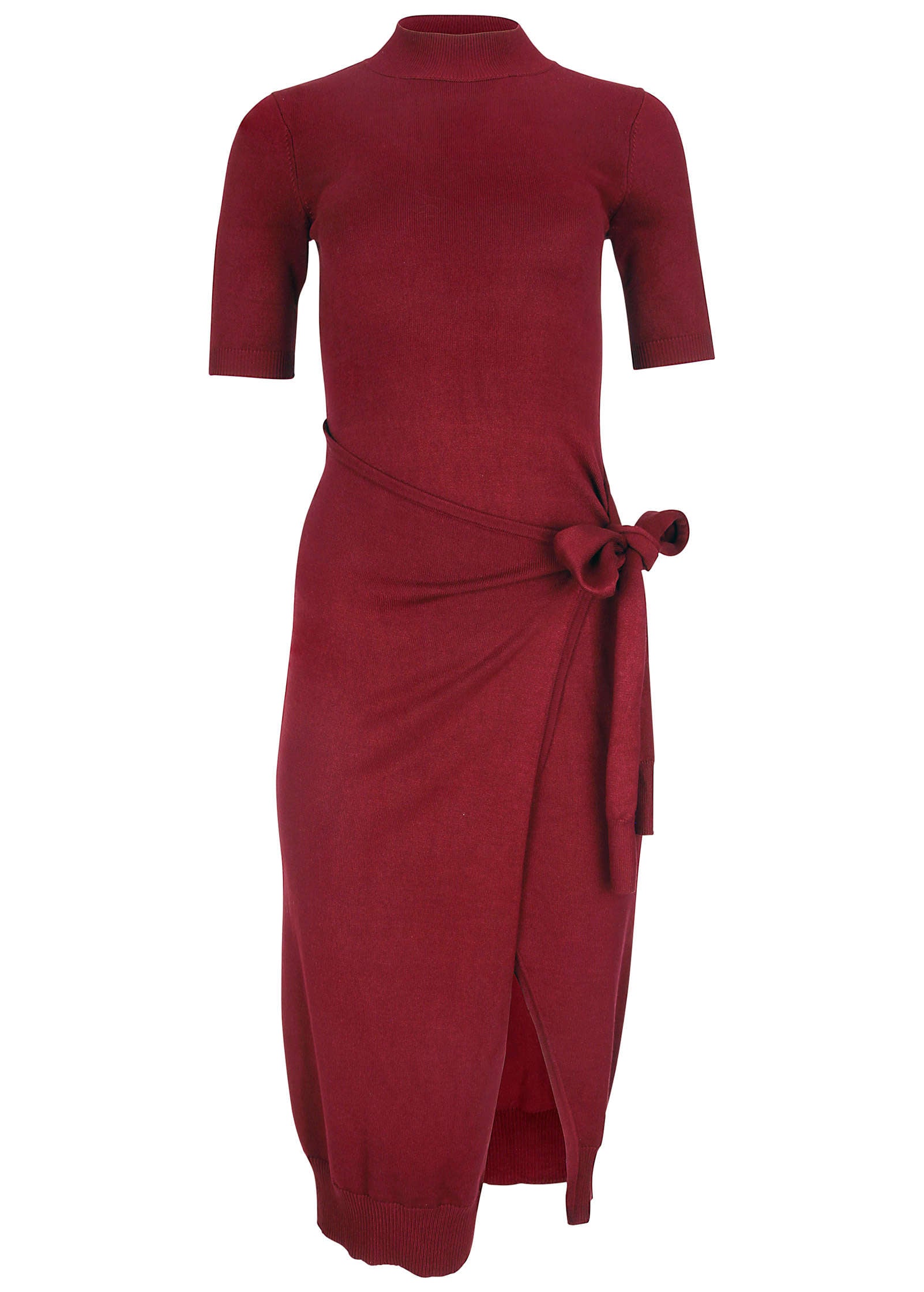 Tie Side Sweater Dress - Wine-Basic Charm Store