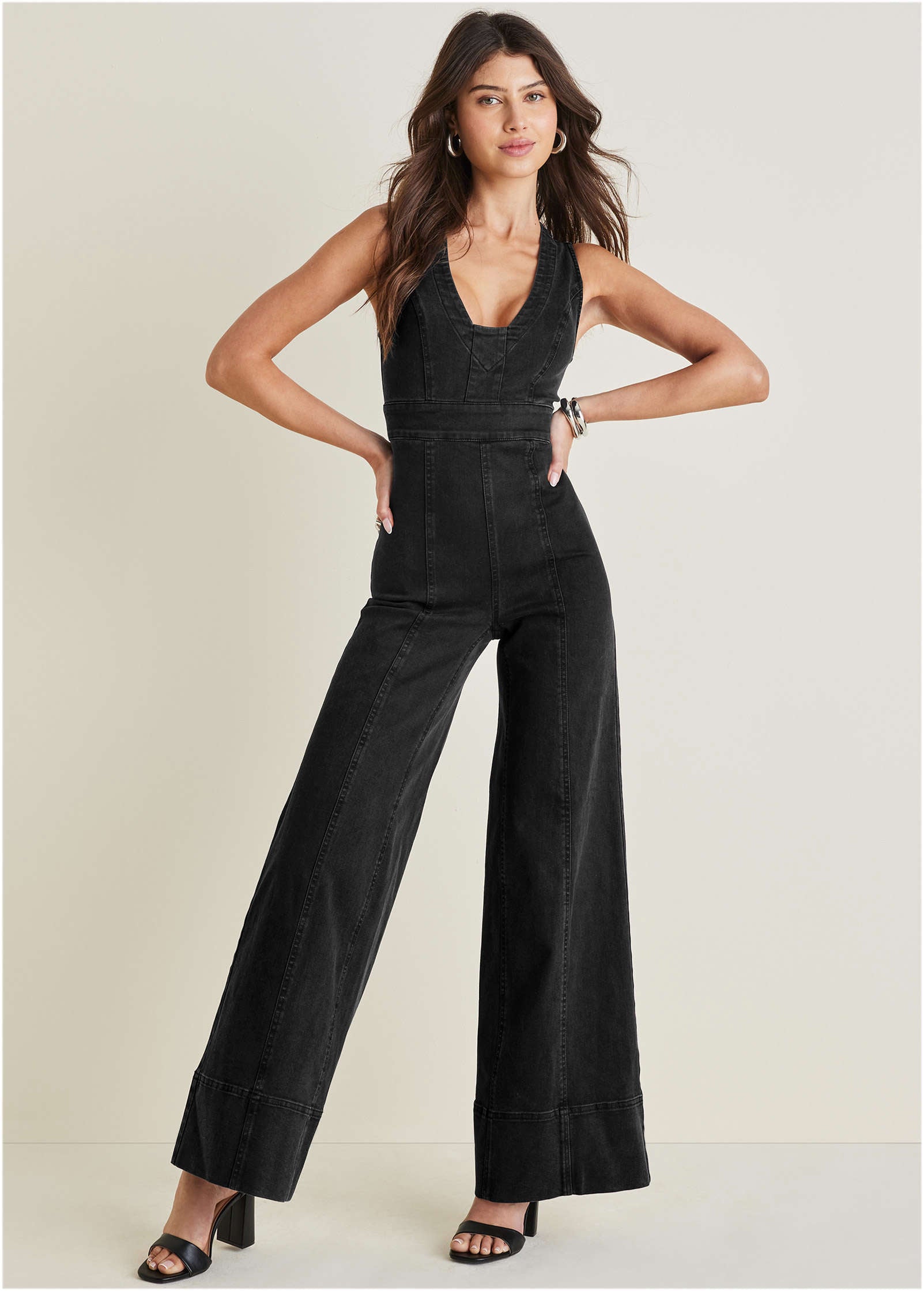 Stretch Denim Jumpsuit - Black Wash-Basic Charm Store