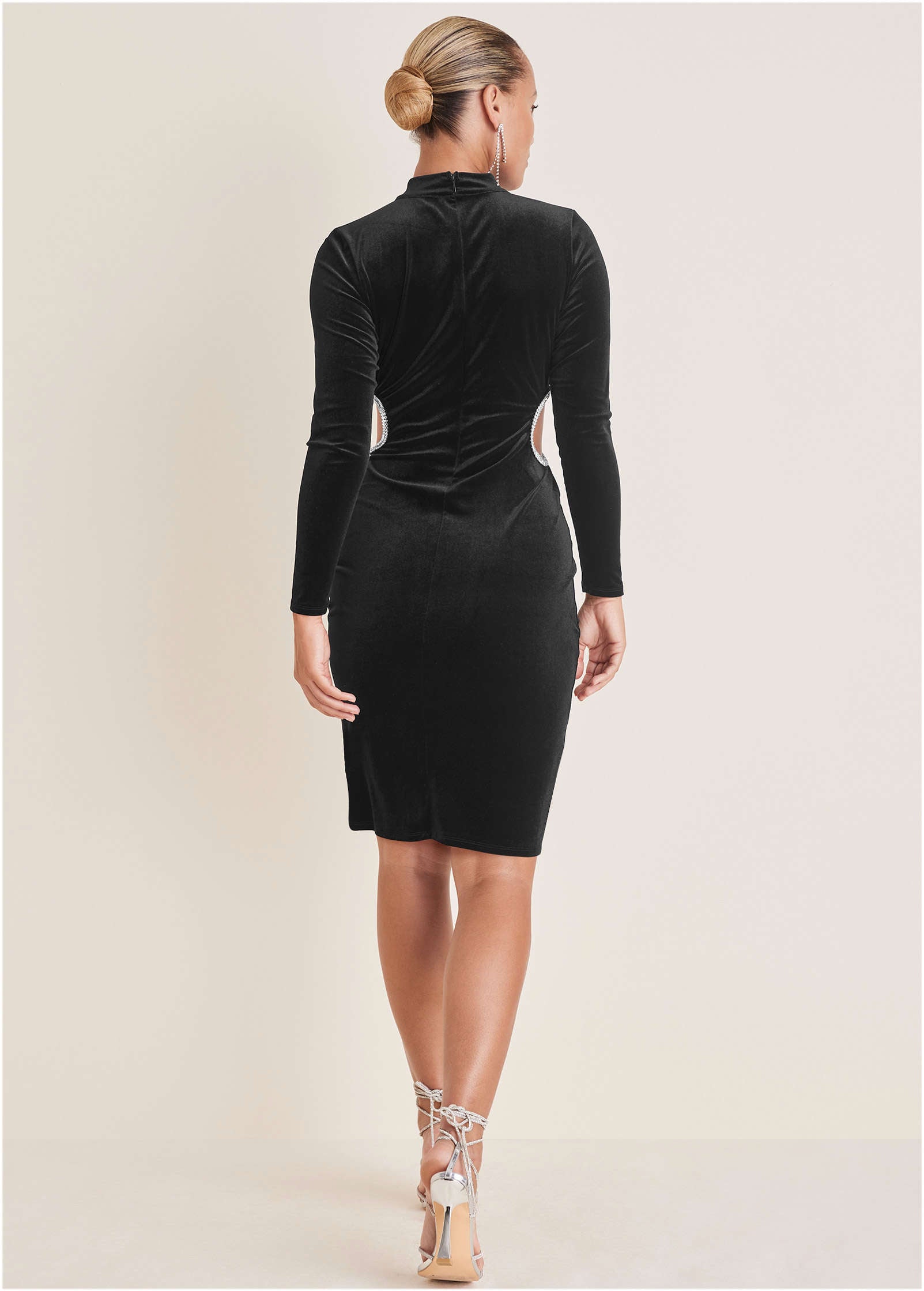 Velvet Cut Out Dress - Jet Black-Basic Charm Store