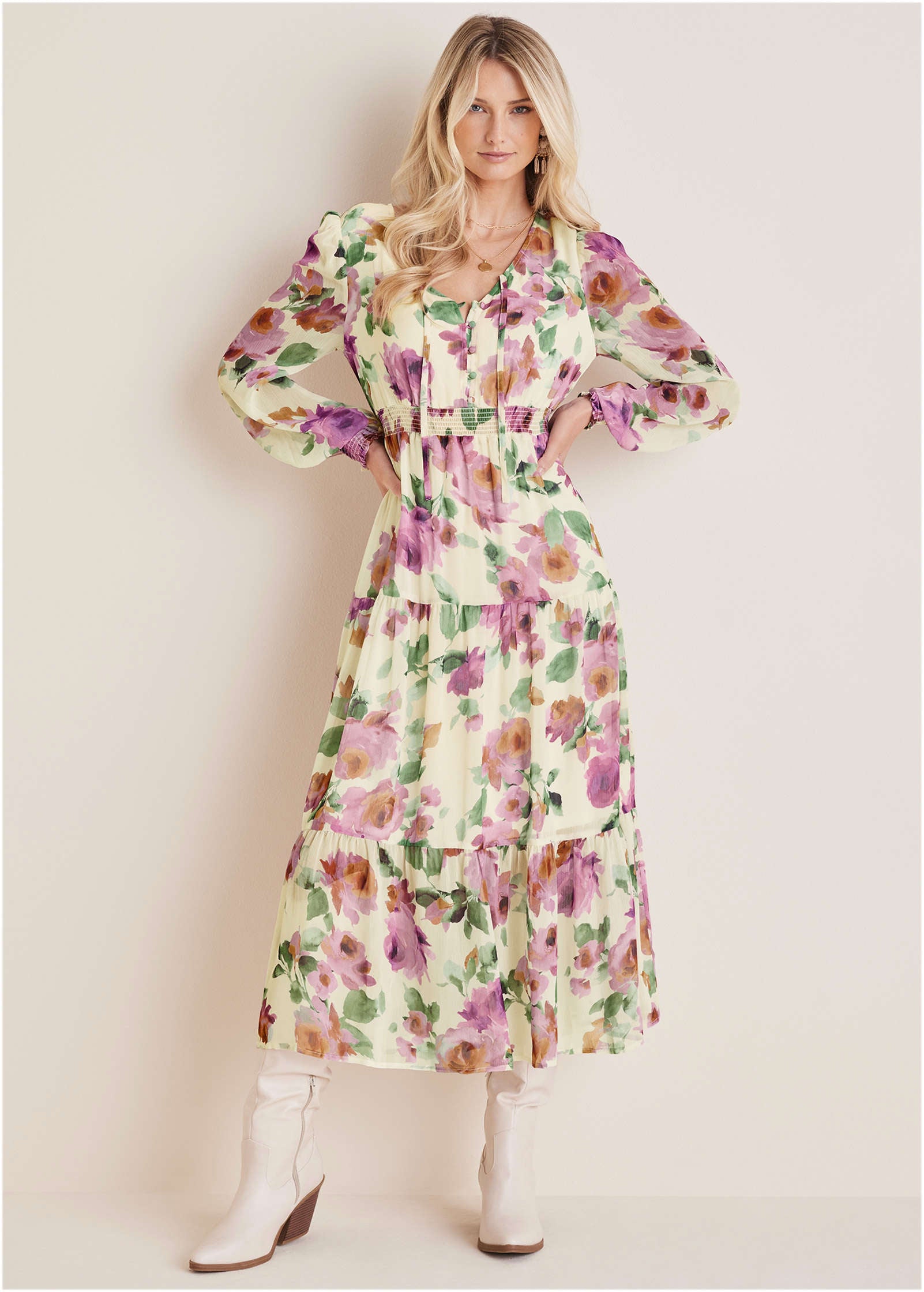 Tiered Floral Maxi Dress - Chalet Bouquet-Basic Charm Store