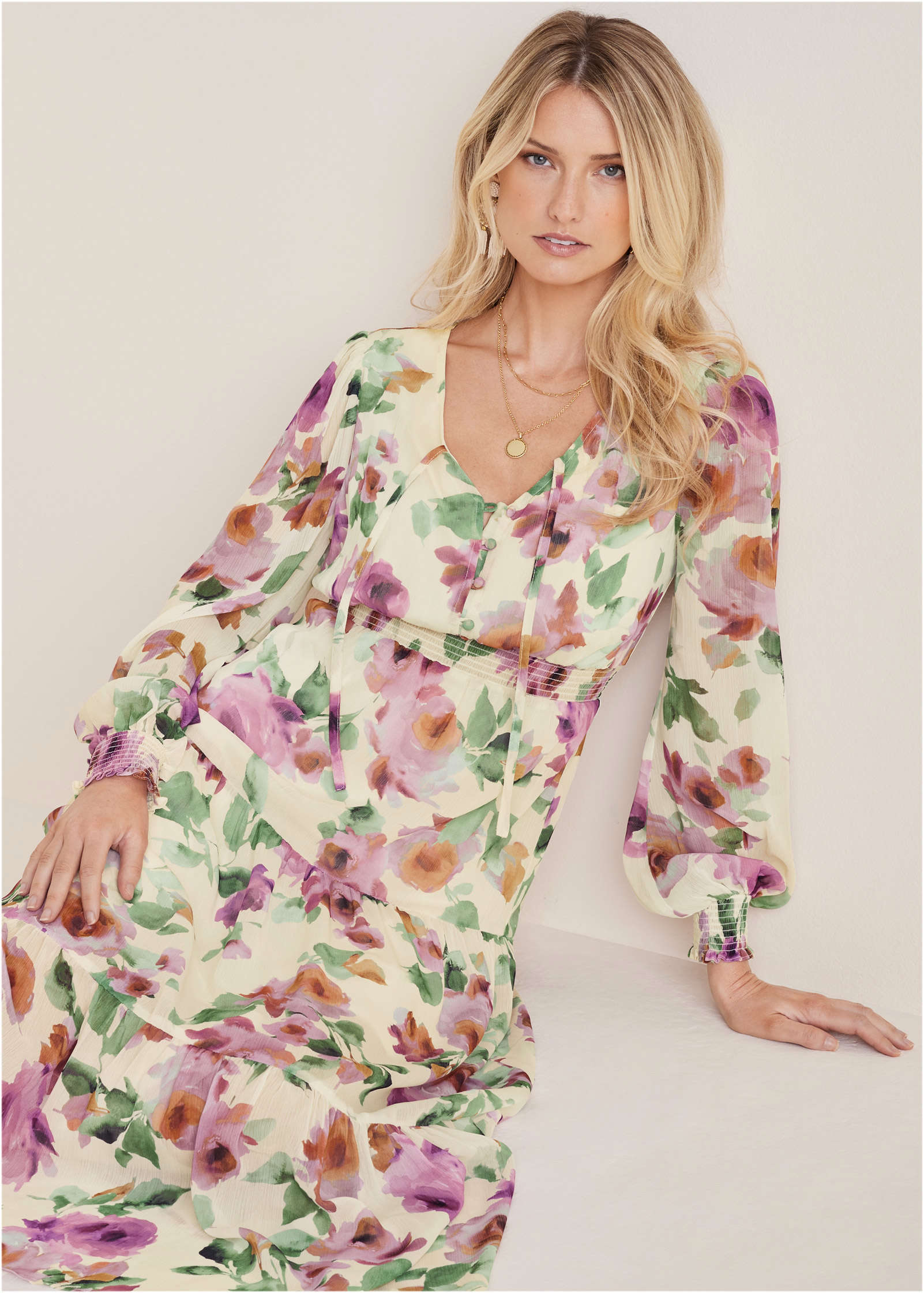 Tiered Floral Maxi Dress - Chalet Bouquet-Basic Charm Store