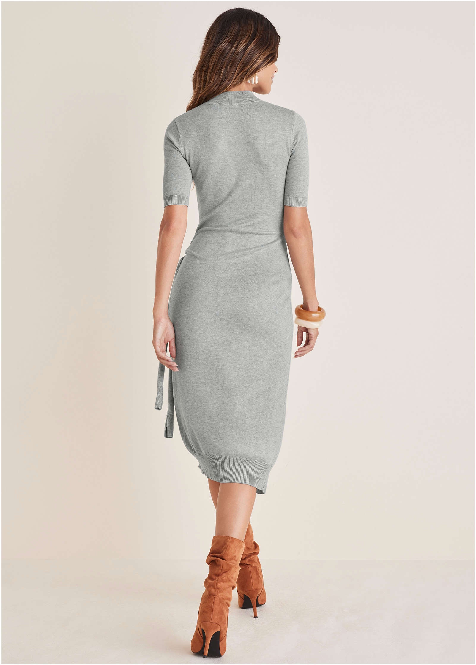 Tie Side Sweater Dress - Light Heather Grey-Basic Charm Store