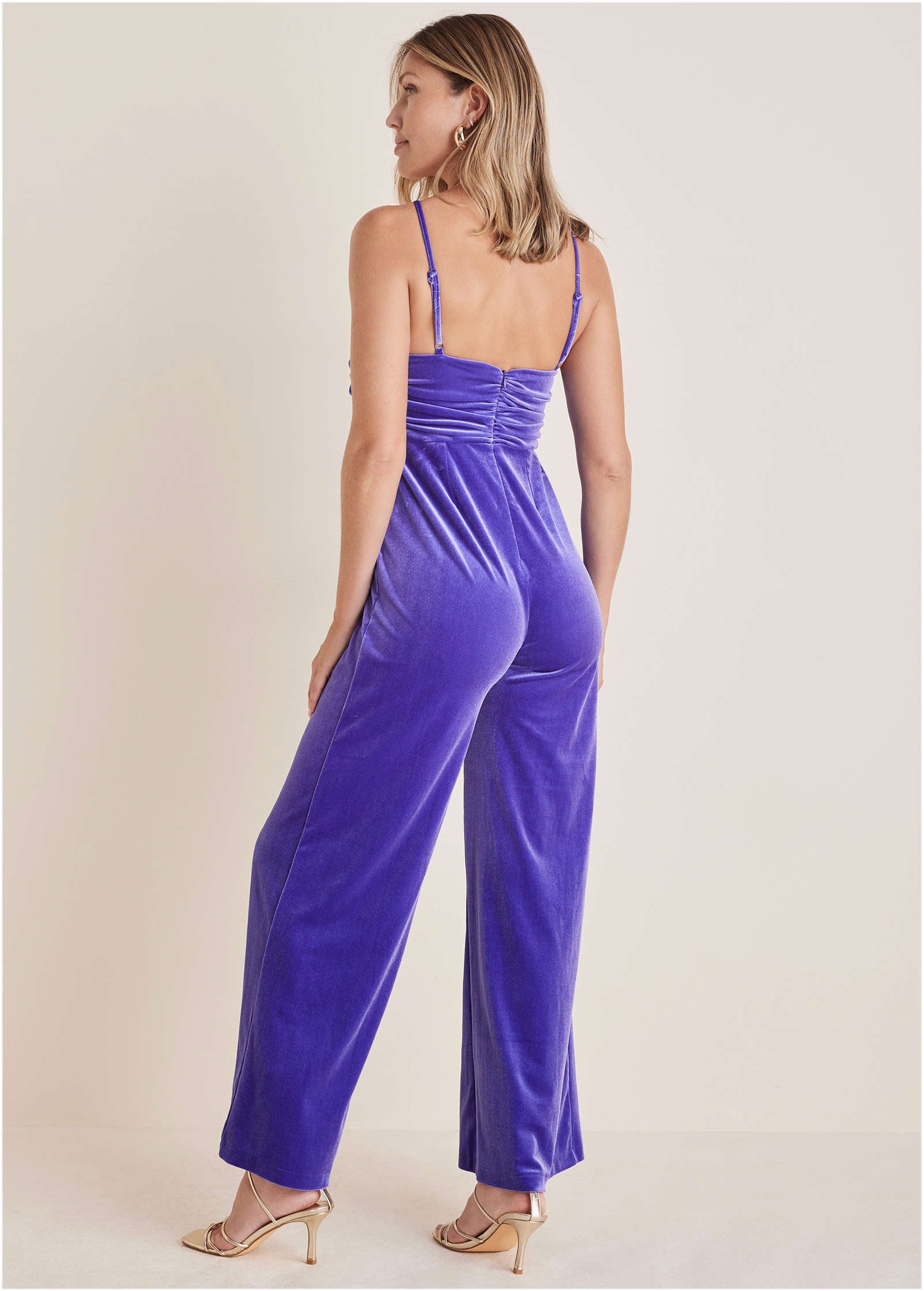 Stretch Velvet Halter Jumpsuit - Deep Blue-Basic Charm Store