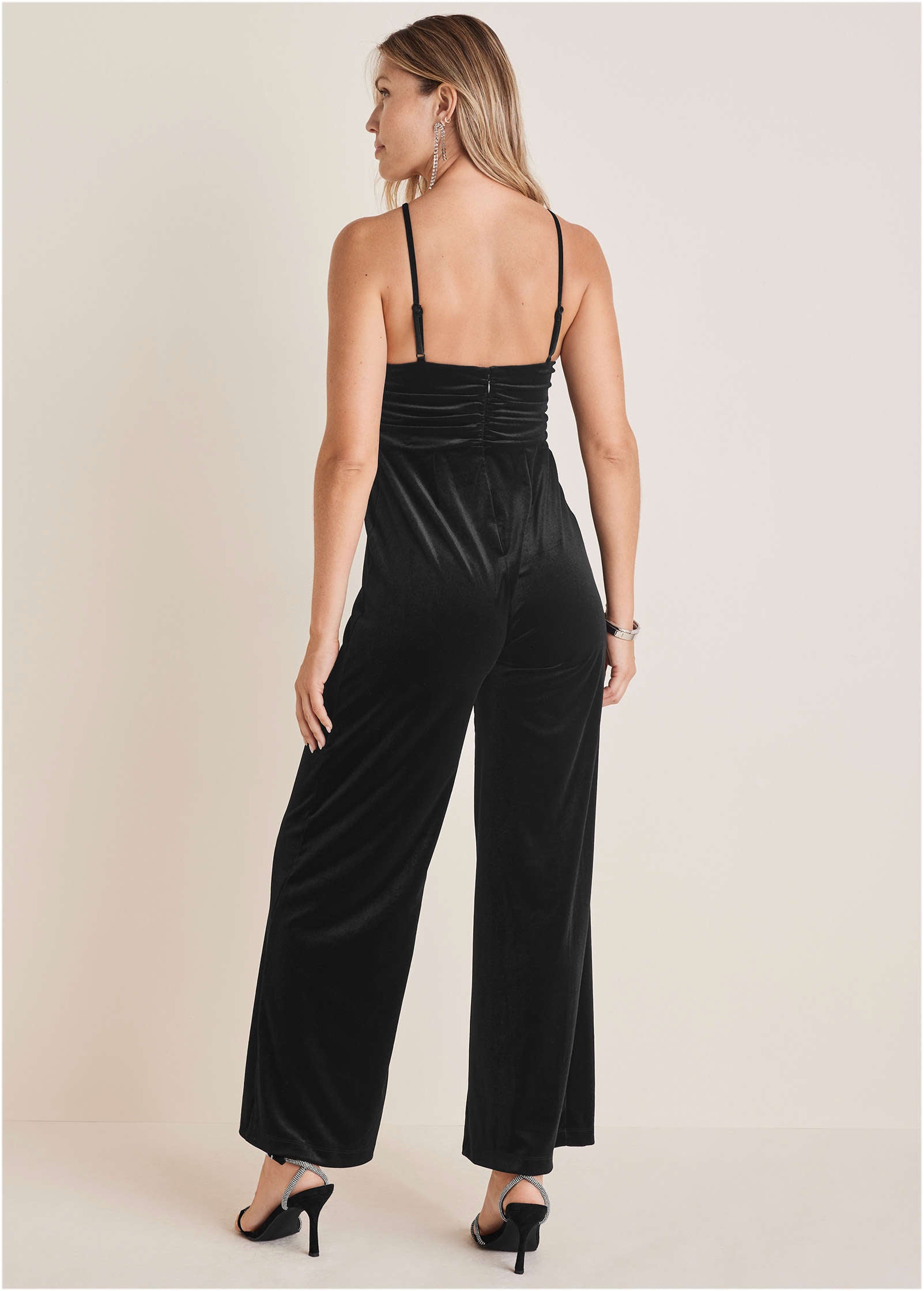 Stretch Velvet Halter Jumpsuit - Jet Black-Basic Charm Store