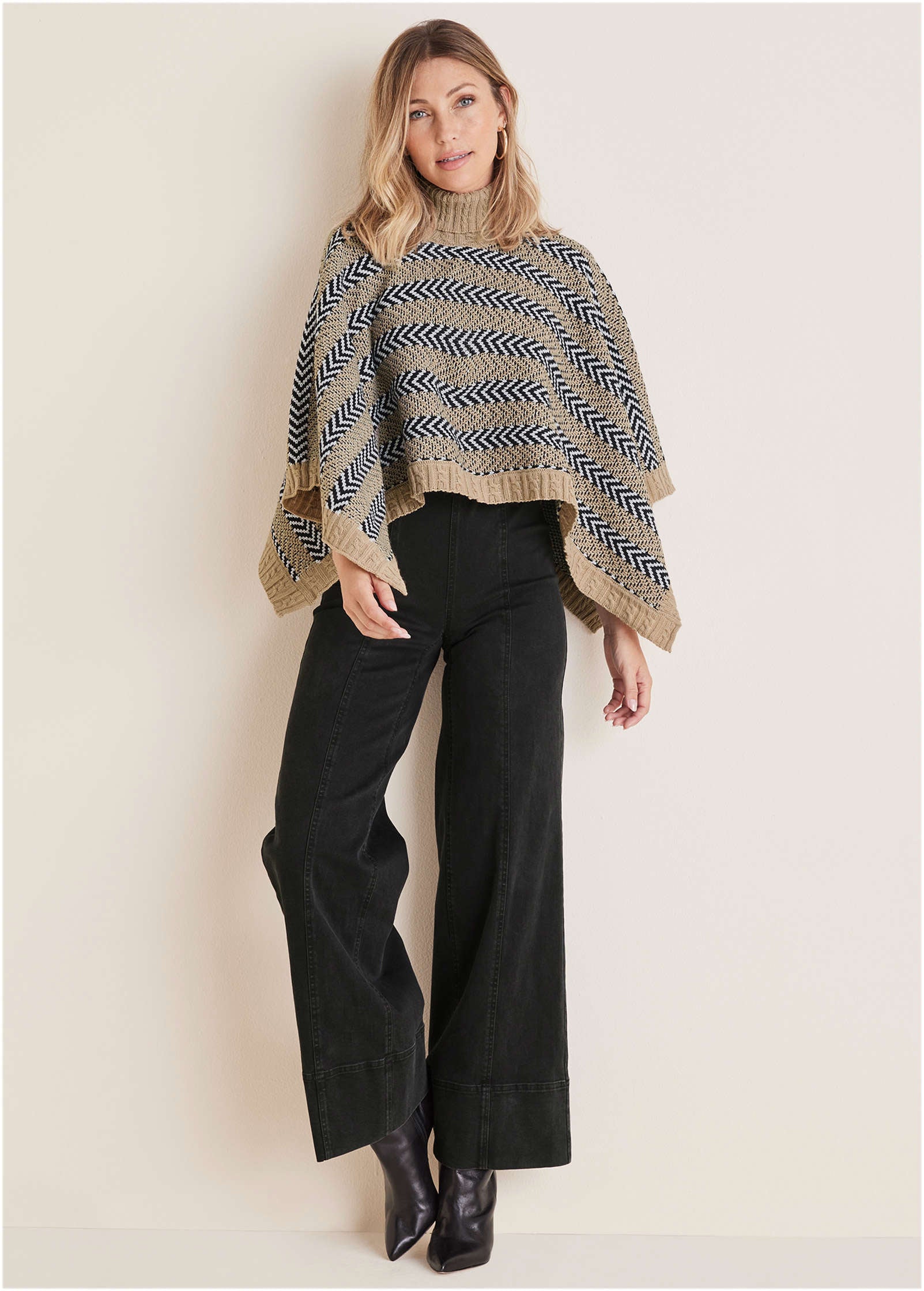 Sweater Poncho - Tan Combo-Basic Charm Store