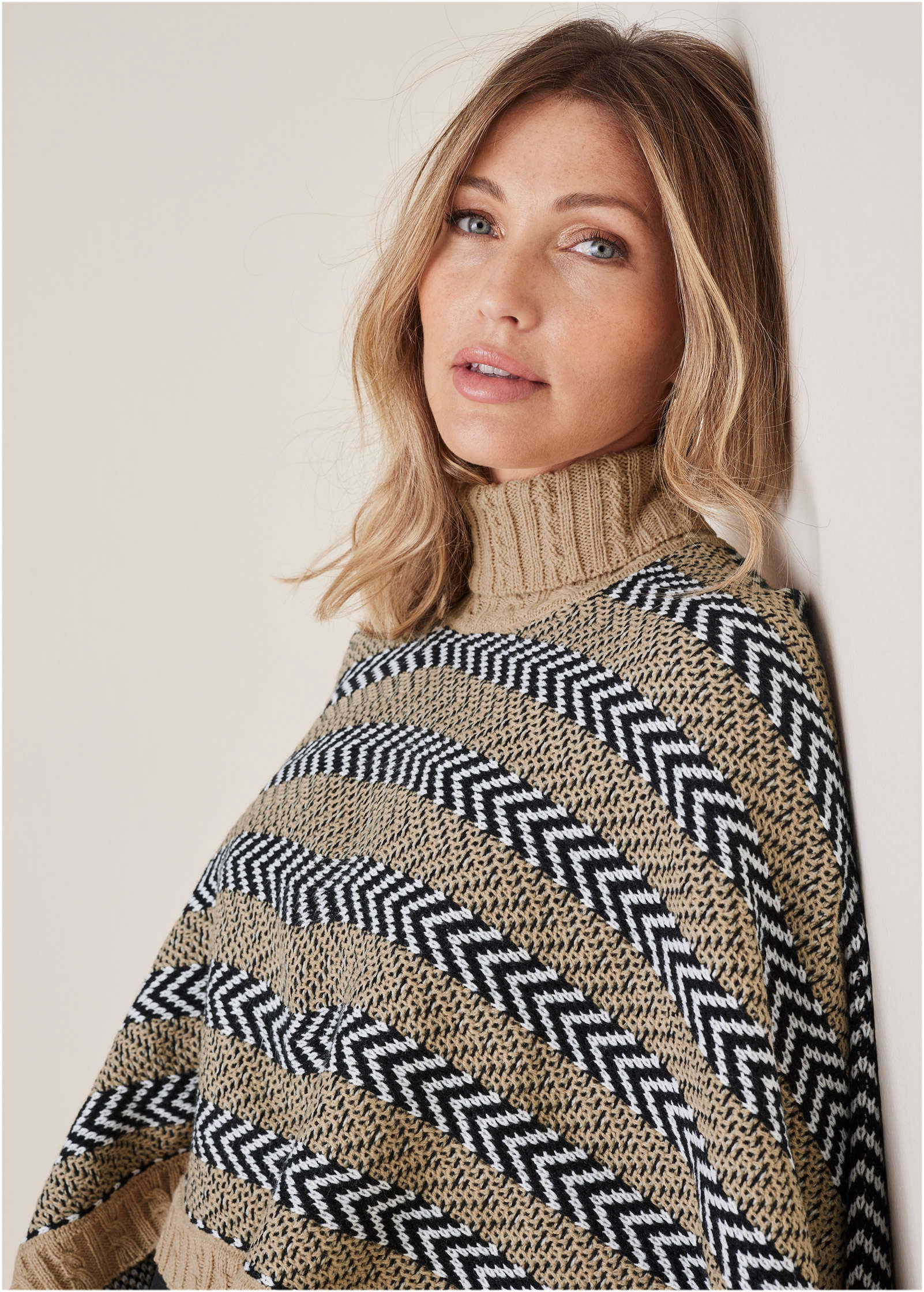 Sweater Poncho - Tan Combo-Basic Charm Store