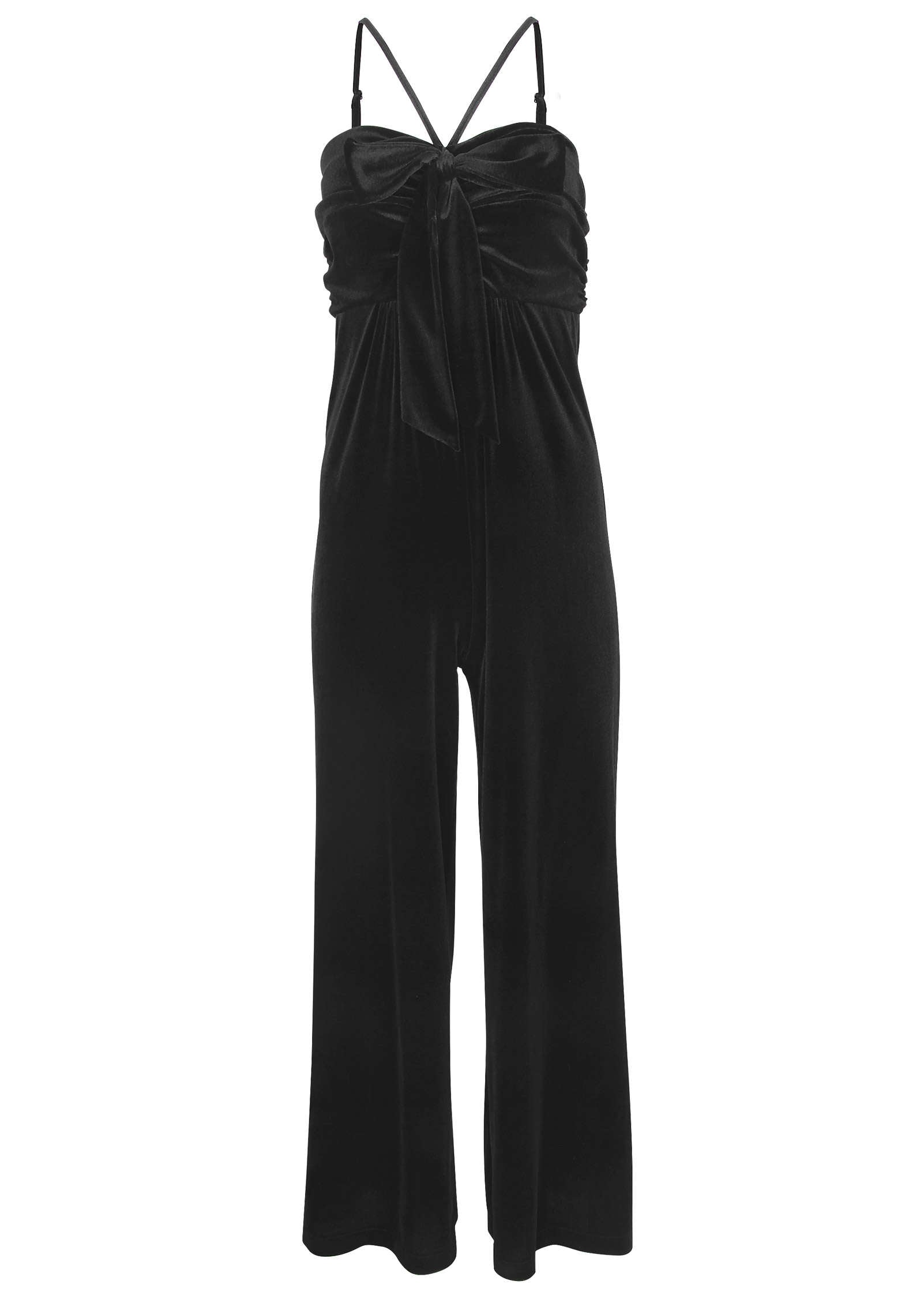 Stretch Velvet Halter Jumpsuit - Jet Black-Basic Charm Store