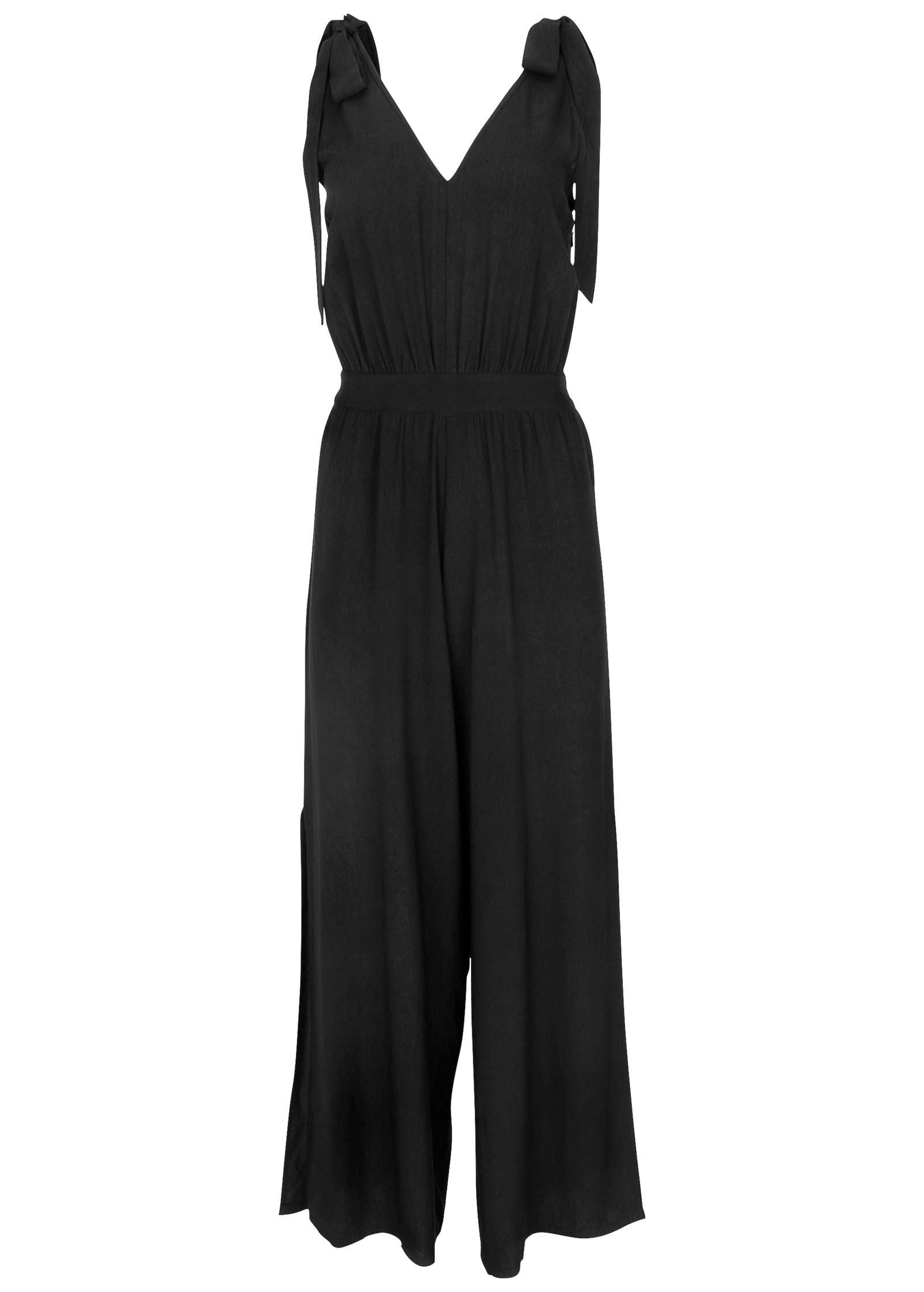 Tie-Strap Wide Leg Jumpsuit - Jet Black-Basic Charm Store