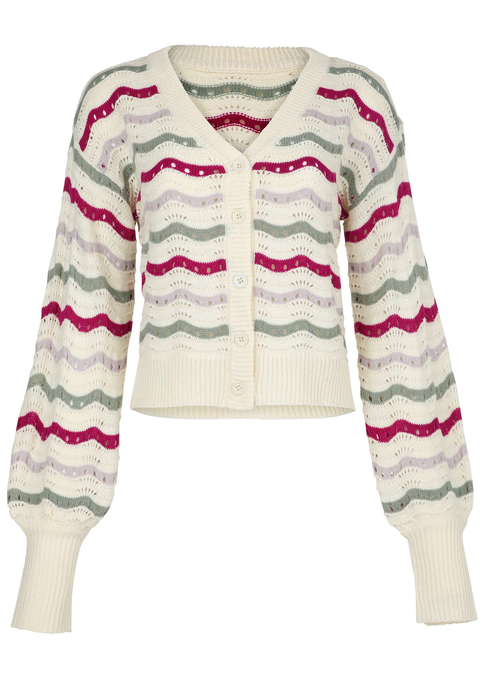 Stripe Pointelle Cardigan - Grey Multi-Basic Charm Store