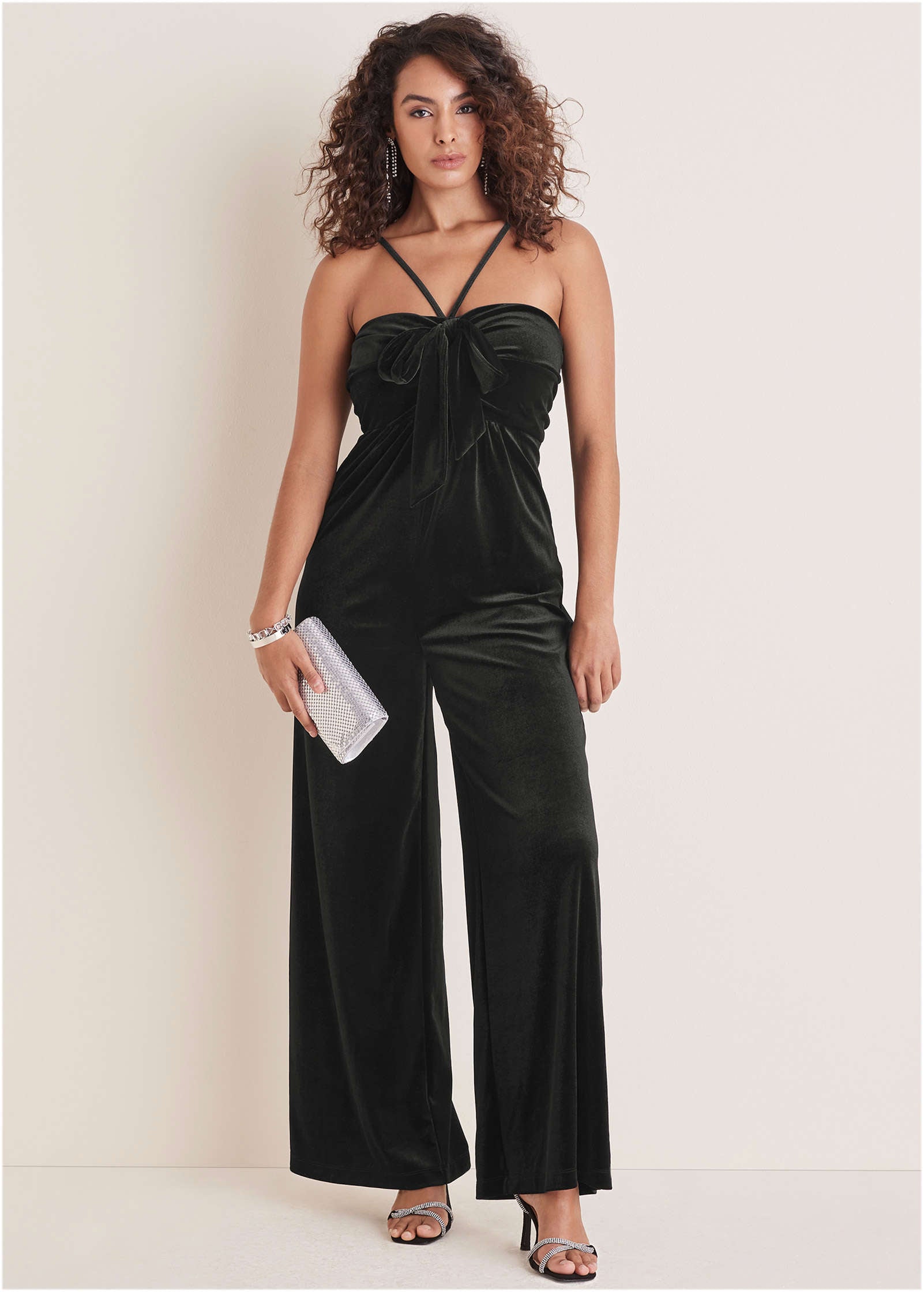 Stretch Velvet Halter Jumpsuit - Jet Black-Basic Charm Store