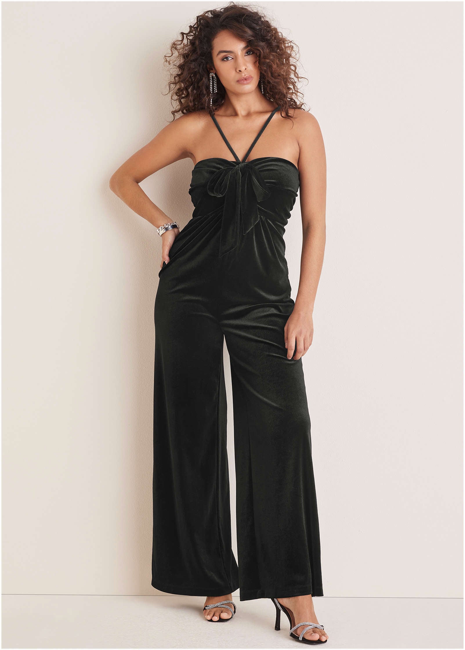 Stretch Velvet Halter Jumpsuit - Jet Black-Basic Charm Store